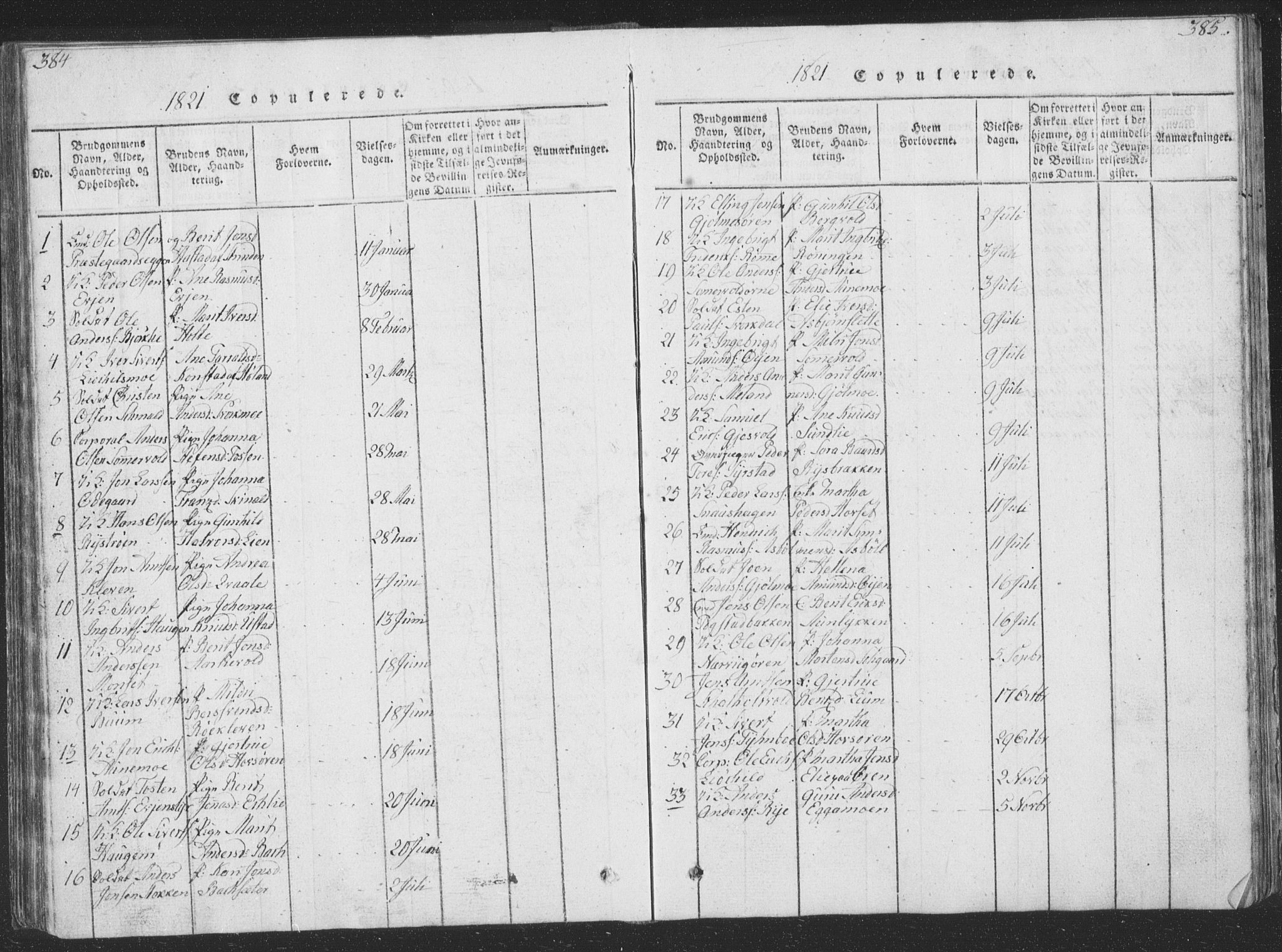 Ministerialprotokoller, klokkerbøker og fødselsregistre - Sør-Trøndelag, SAT/A-1456/668/L0816: Parish register (copy) no. 668C05, 1816-1893, p. 384-385
