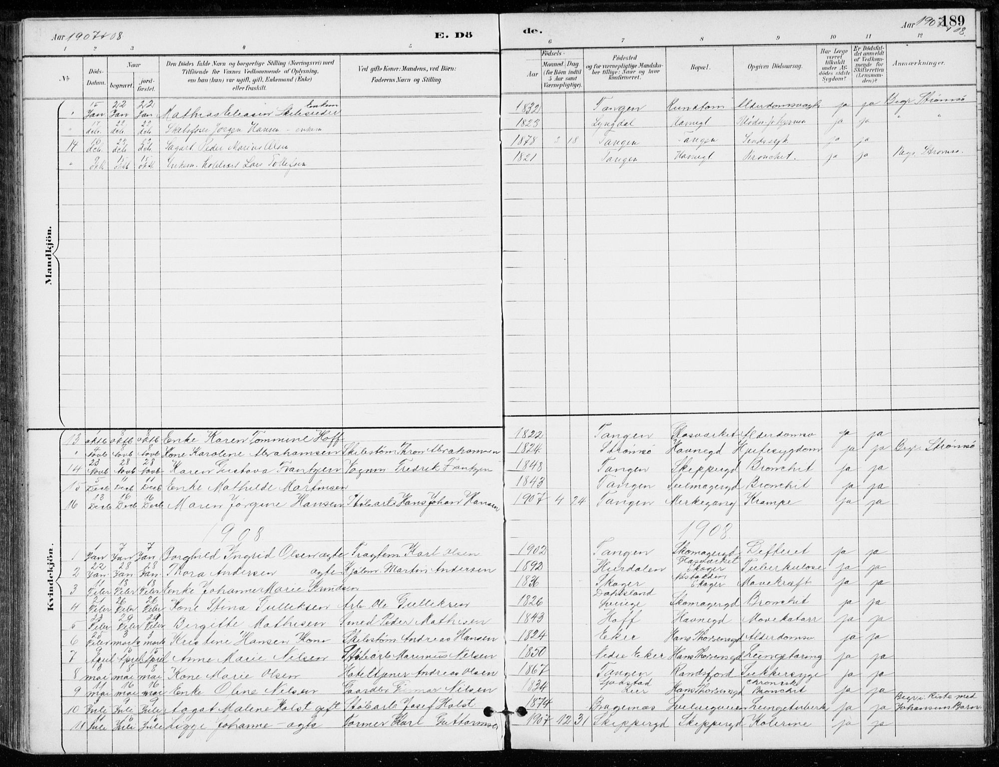 Strømsø kirkebøker, SAKO/A-246/F/Fb/L0007: Parish register (official) no. II 7, 1887-1928, p. 189