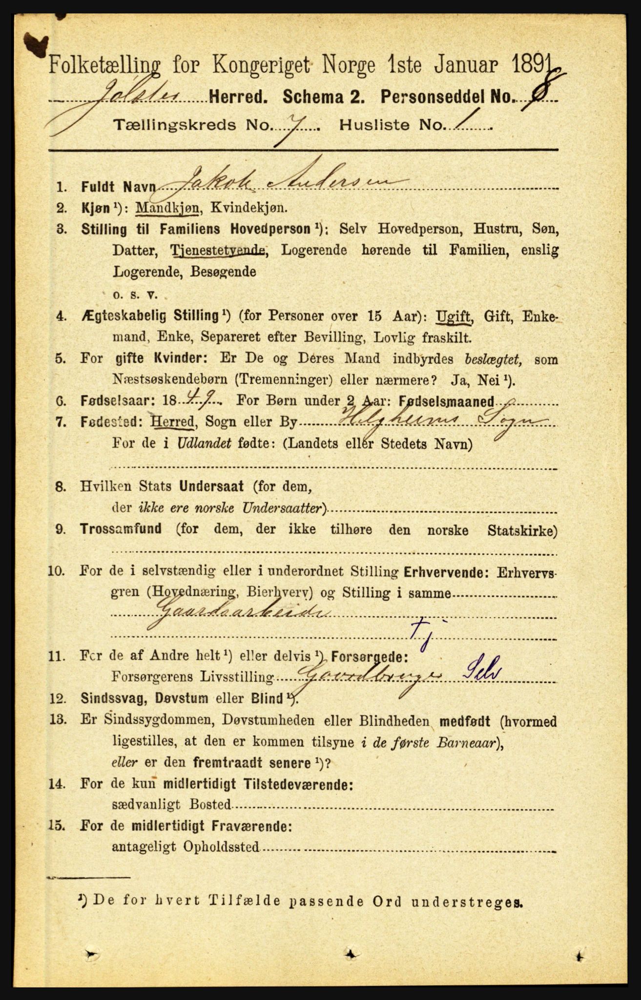 RA, 1891 census for 1431 Jølster, 1891, p. 2462