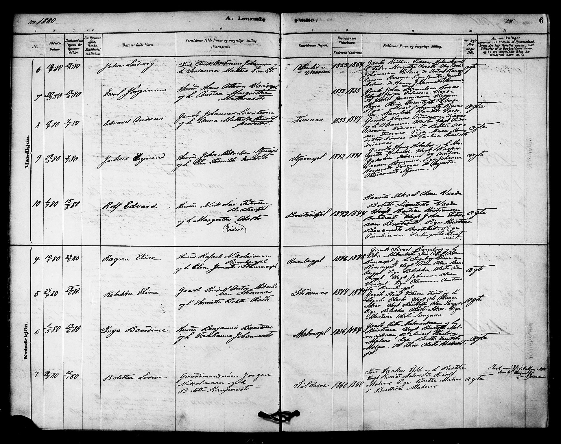 Ministerialprotokoller, klokkerbøker og fødselsregistre - Nord-Trøndelag, SAT/A-1458/745/L0429: Parish register (official) no. 745A01, 1878-1894, p. 6
