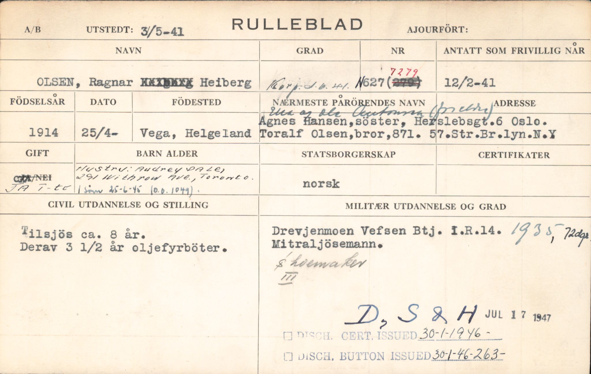Forsvaret, Forsvarets overkommando/Luftforsvarsstaben, RA/RAFA-4079/P/Pa/L0037: Personellpapirer, 1914, p. 437