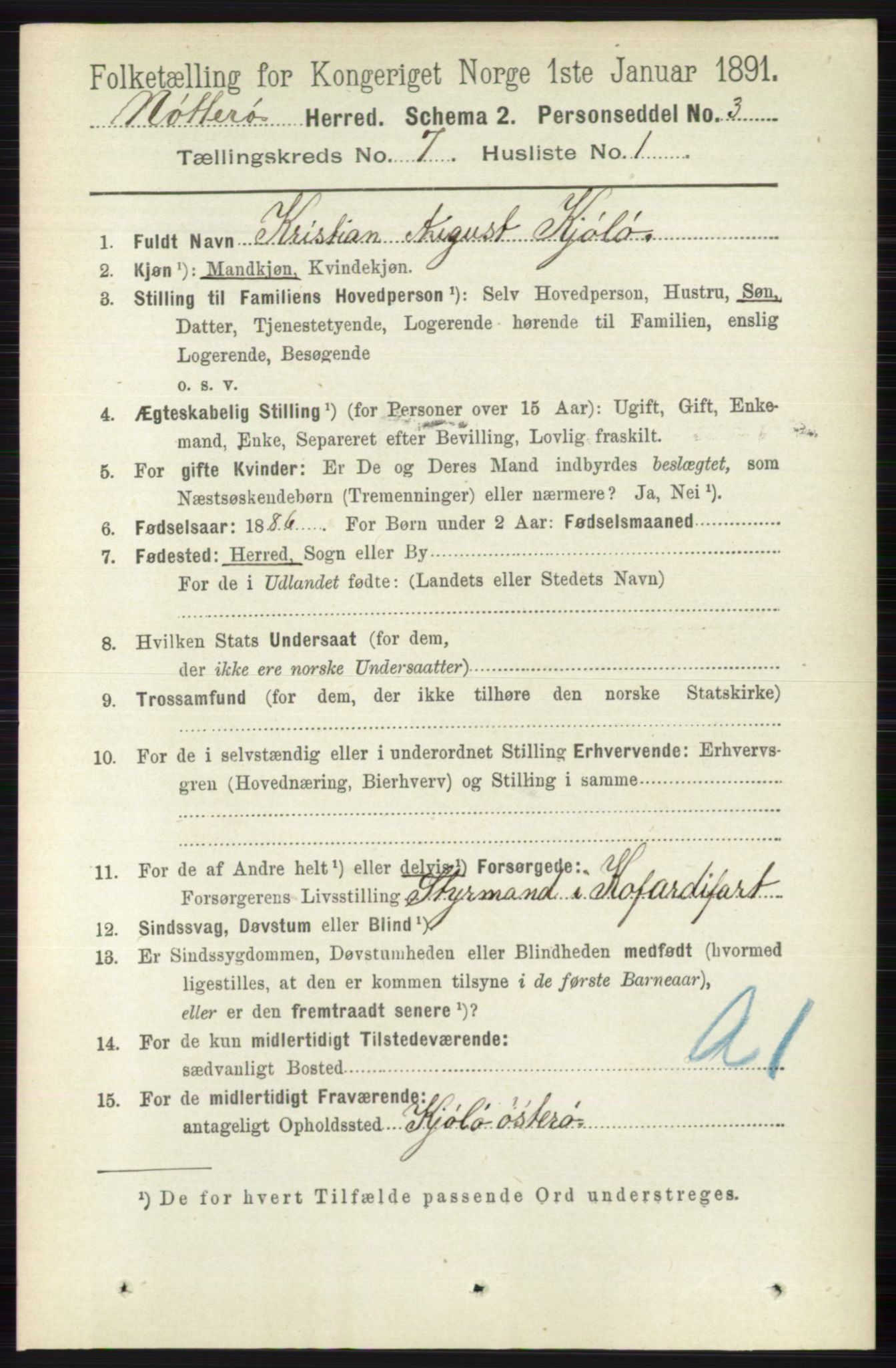 RA, 1891 census for 0722 Nøtterøy, 1891, p. 3474