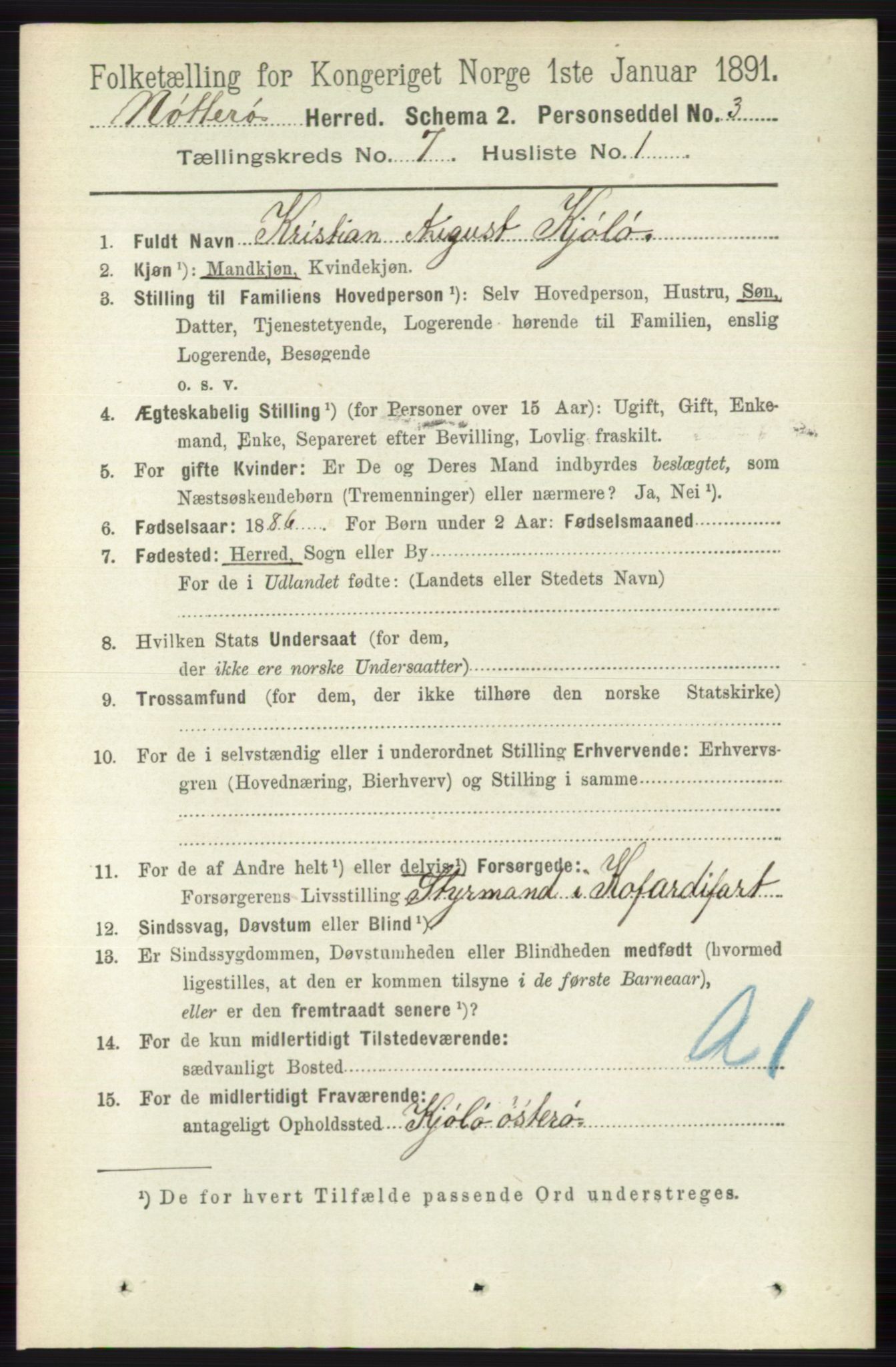 RA, 1891 census for 0722 Nøtterøy, 1891, p. 3474