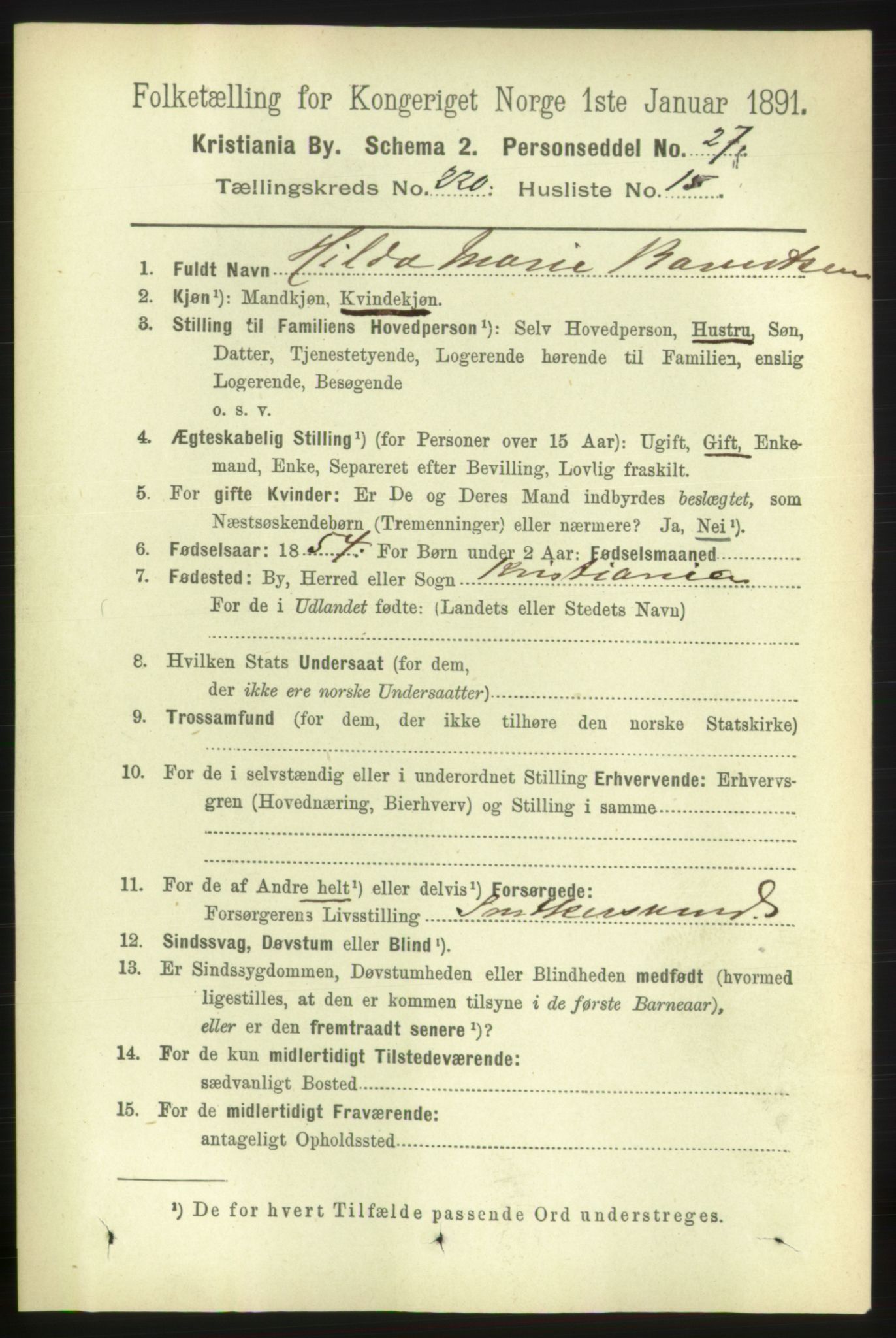 RA, 1891 census for 0301 Kristiania, 1891, p. 131425