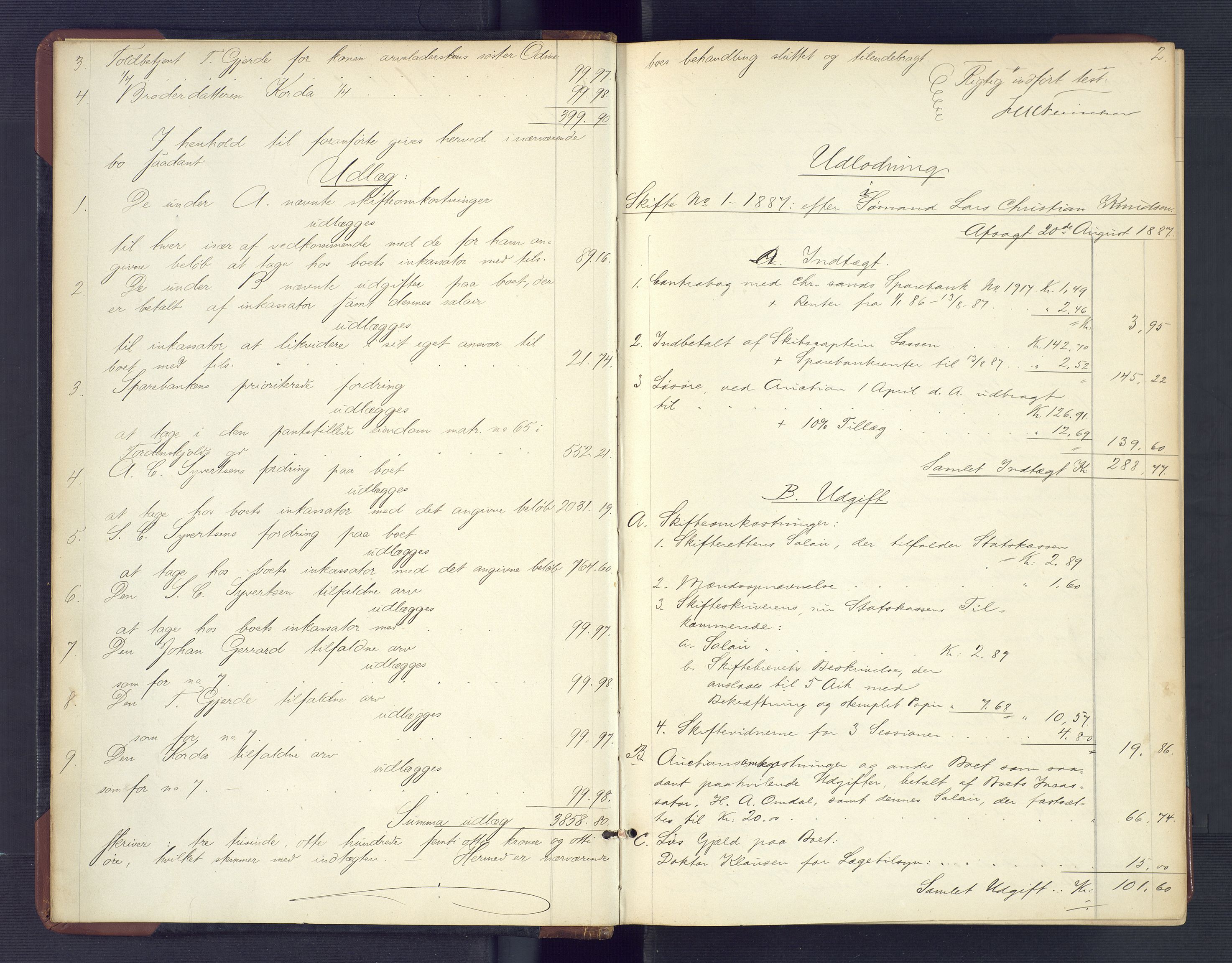 Kristiansand byrett, AV/SAK-1223-0001/H/Hc/L0058: Skifteutlodningsprotokoll nr. 4, med register, 1887-1894, p. 2