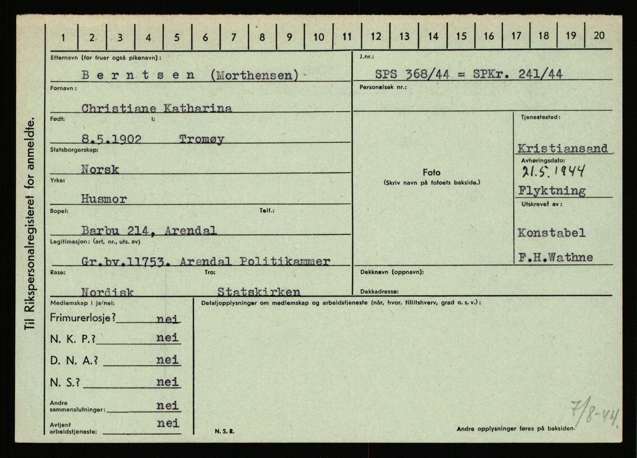 Statspolitiet - Hovedkontoret / Osloavdelingen, AV/RA-S-1329/C/Ca/L0002: Arneberg - Brand, 1943-1945, p. 2997