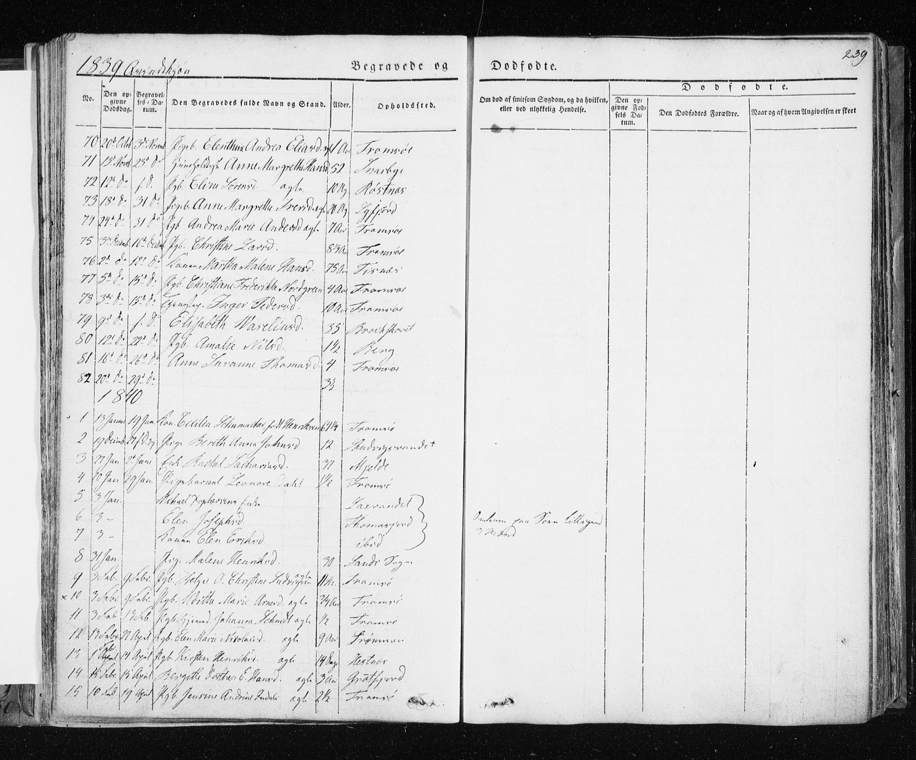 Tromsø sokneprestkontor/stiftsprosti/domprosti, AV/SATØ-S-1343/G/Ga/L0009kirke: Parish register (official) no. 9, 1837-1847, p. 239