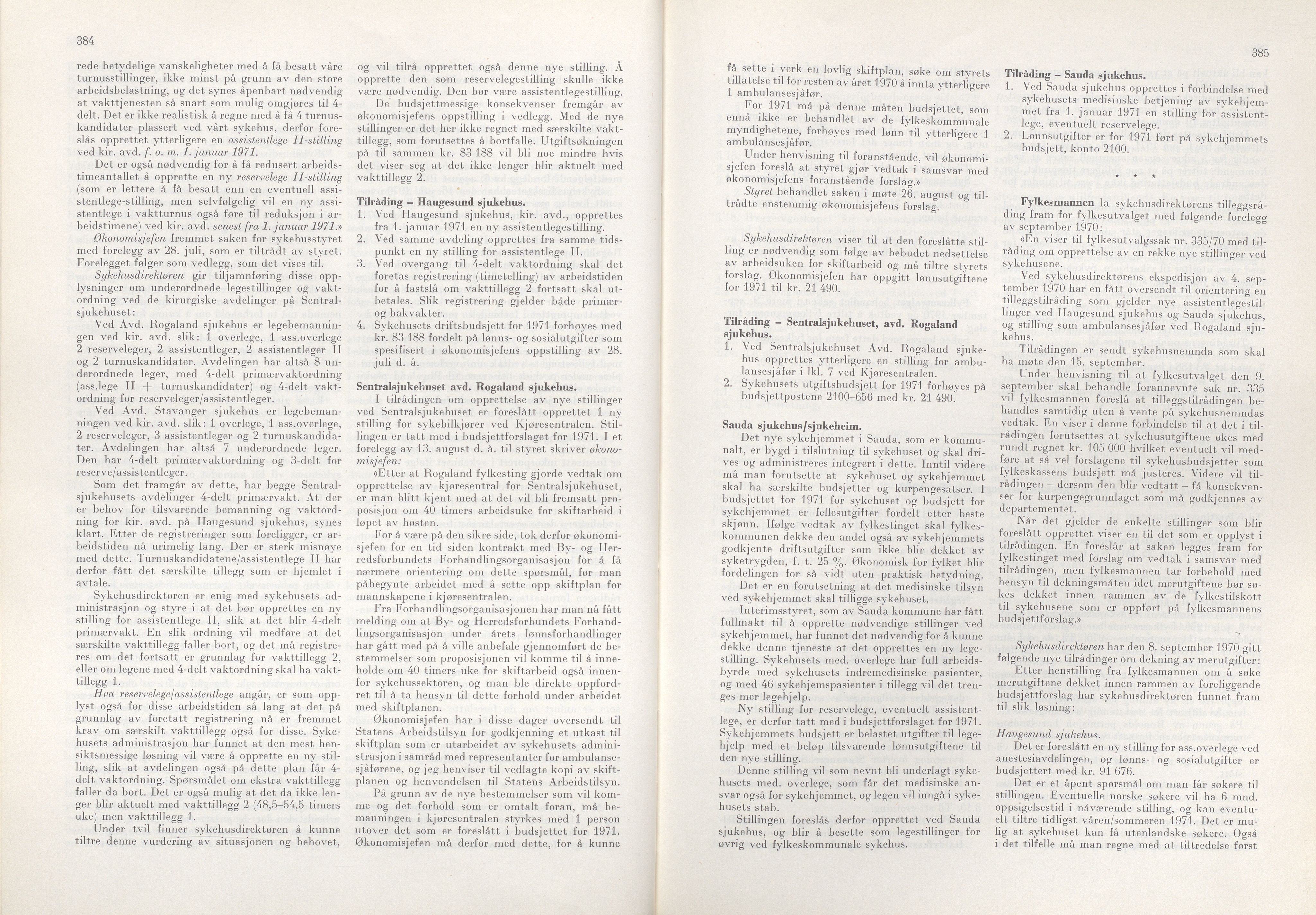 Rogaland fylkeskommune - Fylkesrådmannen , IKAR/A-900/A/Aa/Aaa/L0090: Møtebok , 1970, p. 384-385