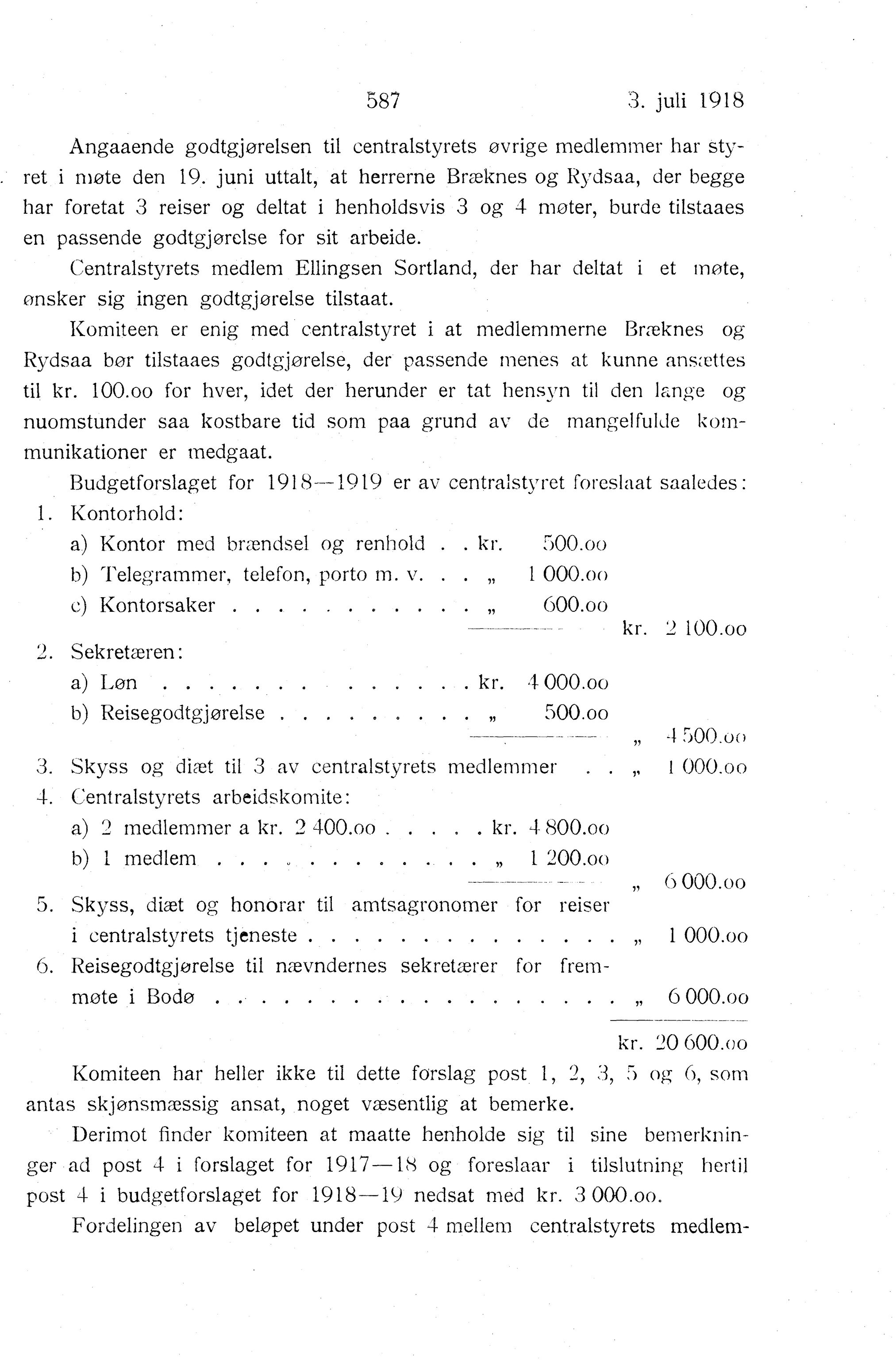 Nordland Fylkeskommune. Fylkestinget, AIN/NFK-17/176/A/Ac/L0041: Fylkestingsforhandlinger 1918, 1918