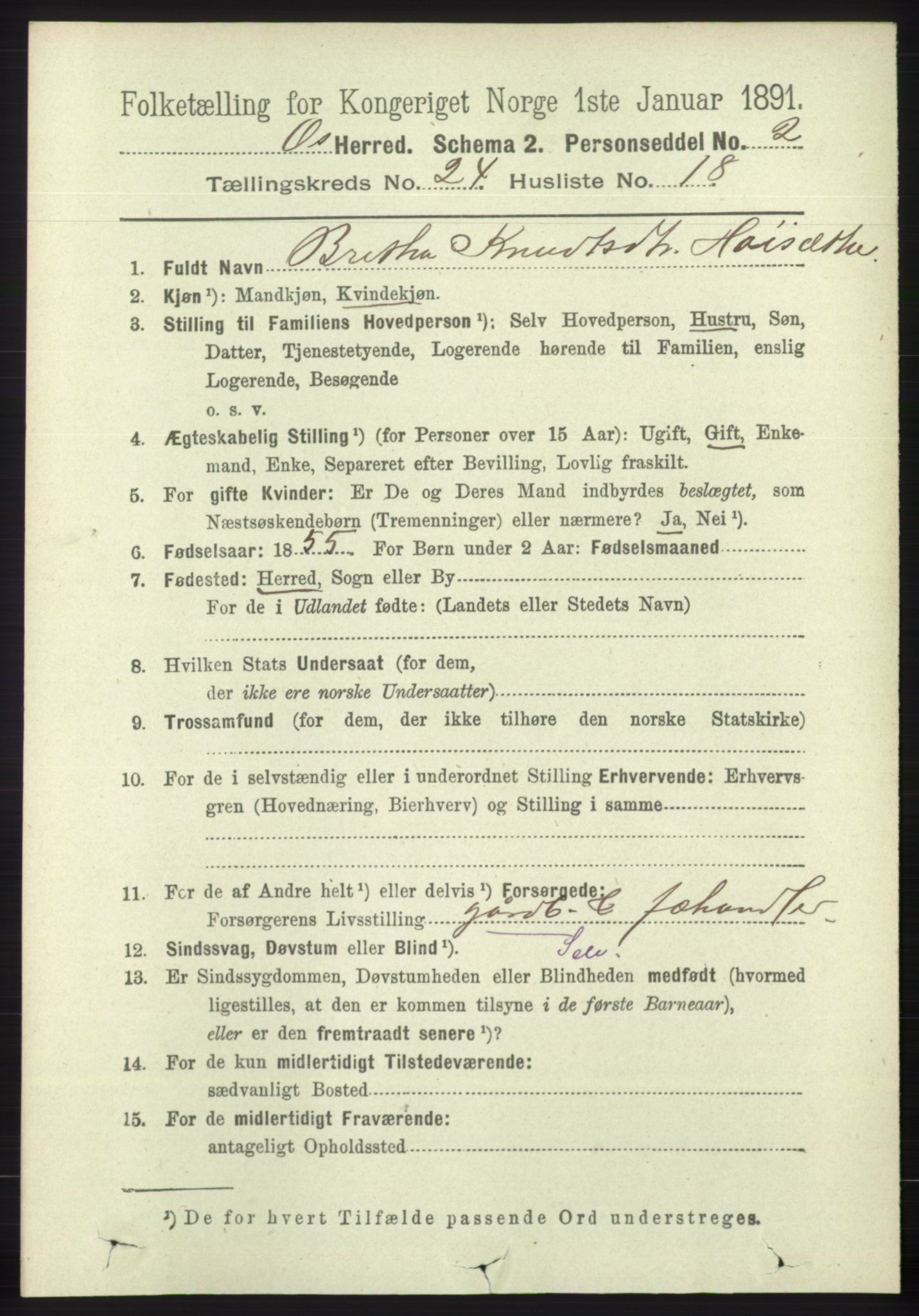 RA, 1891 census for 1243 Os, 1891, p. 5325