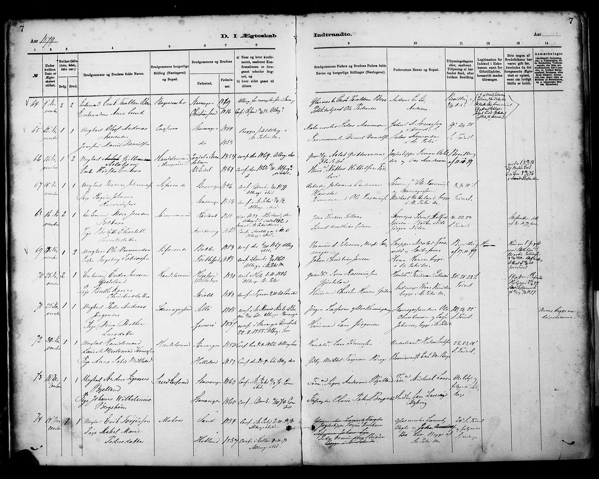 St. Petri sokneprestkontor, SAST/A-101813/001/30/30BA/L0018: Parish register (official) no. A 19, 1879-1900, p. 7