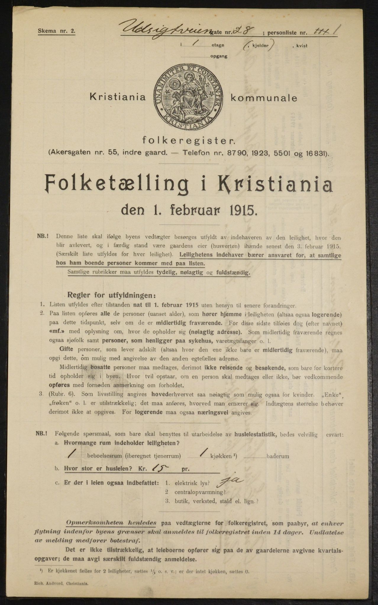 OBA, Municipal Census 1915 for Kristiania, 1915, p. 122005