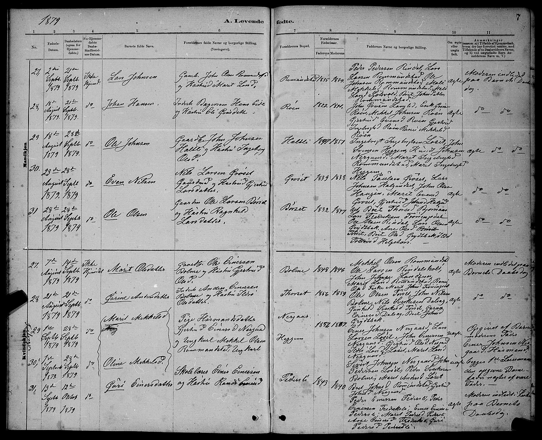 Ministerialprotokoller, klokkerbøker og fødselsregistre - Møre og Romsdal, AV/SAT-A-1454/598/L1077: Parish register (copy) no. 598C02, 1879-1891, p. 7