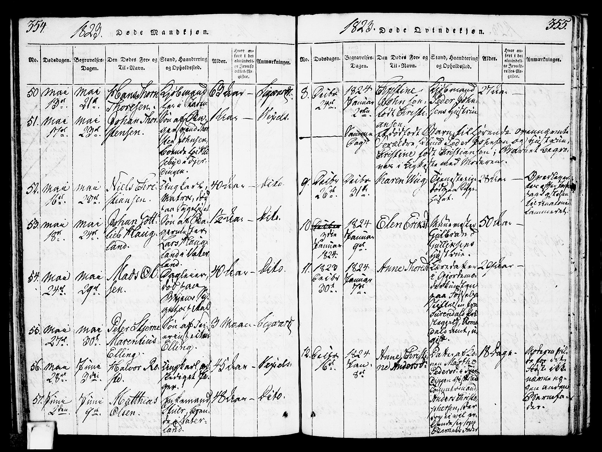 Oslo domkirke Kirkebøker, SAO/A-10752/F/Fa/L0007: Parish register (official) no. 7, 1817-1824, p. 354-355