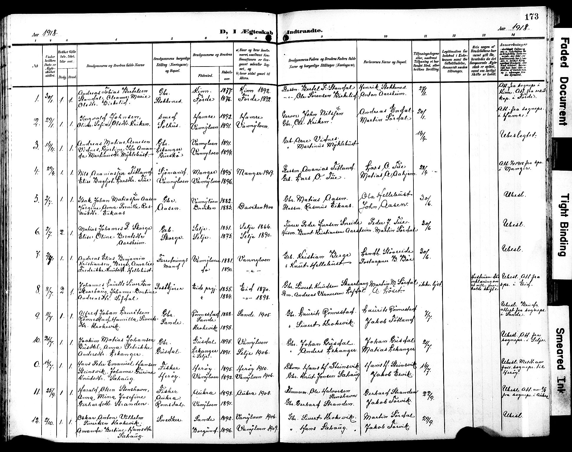 Ministerialprotokoller, klokkerbøker og fødselsregistre - Møre og Romsdal, SAT/A-1454/501/L0018: Parish register (copy) no. 501C04, 1902-1930, p. 173
