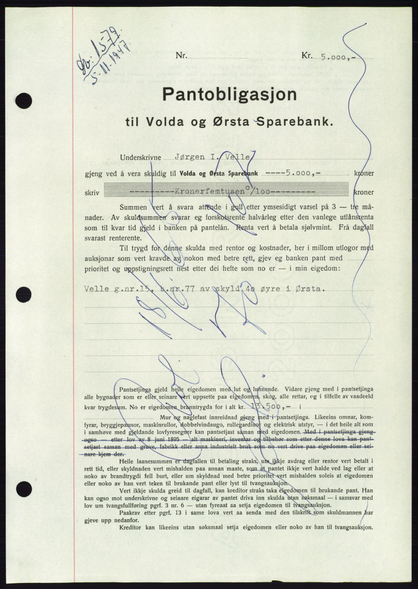 Søre Sunnmøre sorenskriveri, AV/SAT-A-4122/1/2/2C/L0115: Mortgage book no. 3B, 1947-1948, Diary no: : 1579/1947