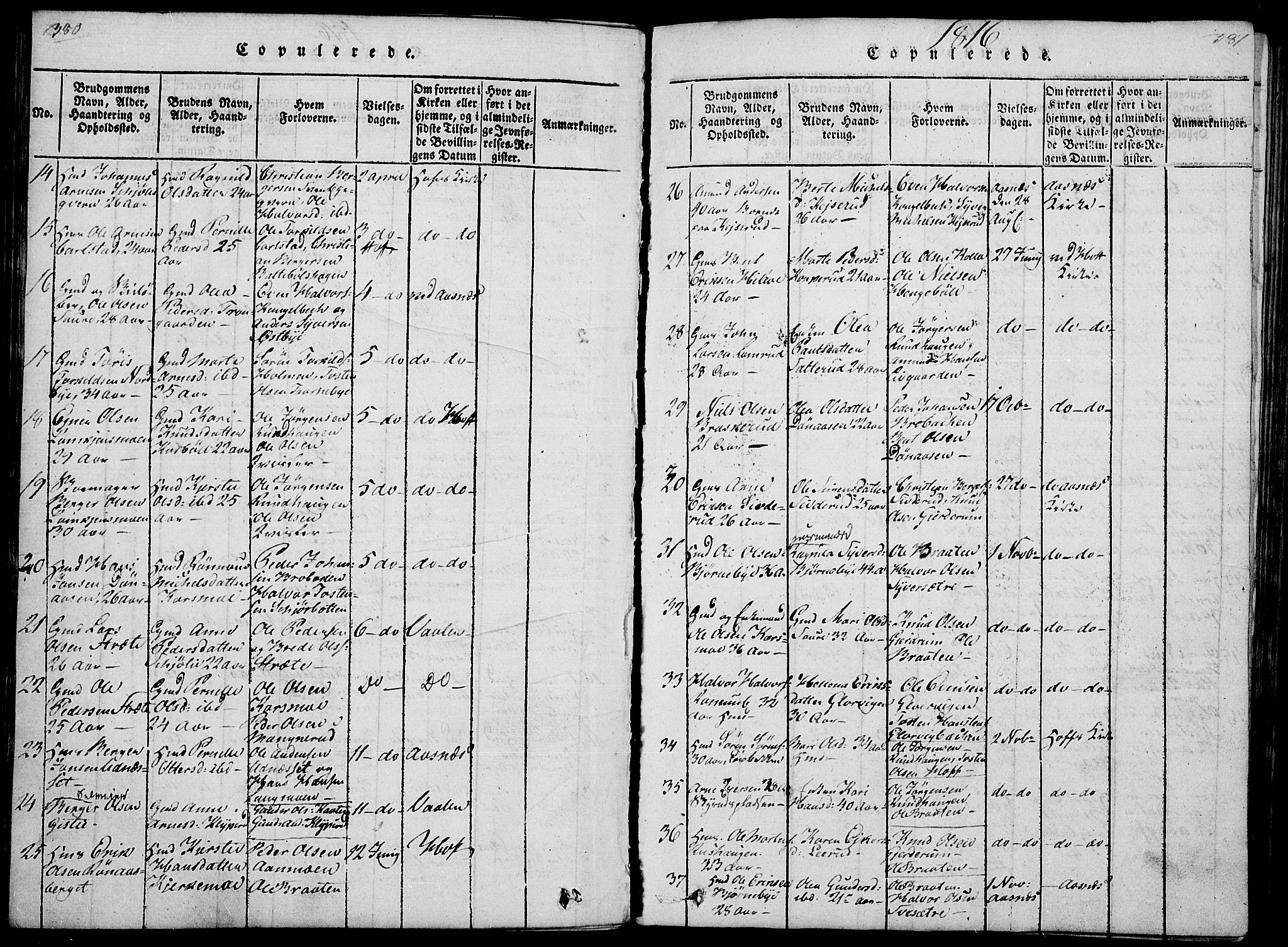 Hof prestekontor, SAH/PREST-038/H/Ha/Haa/L0005: Parish register (official) no. 5, 1816-1822, p. 380-381