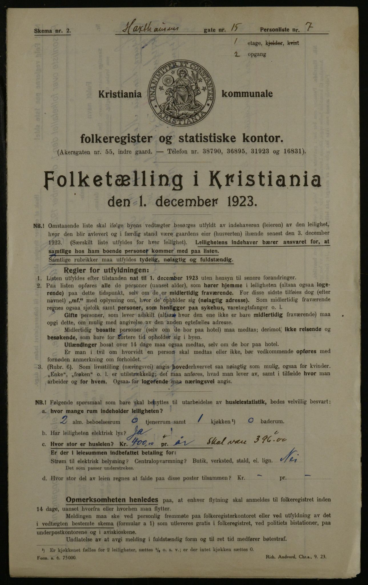 OBA, Municipal Census 1923 for Kristiania, 1923, p. 39847