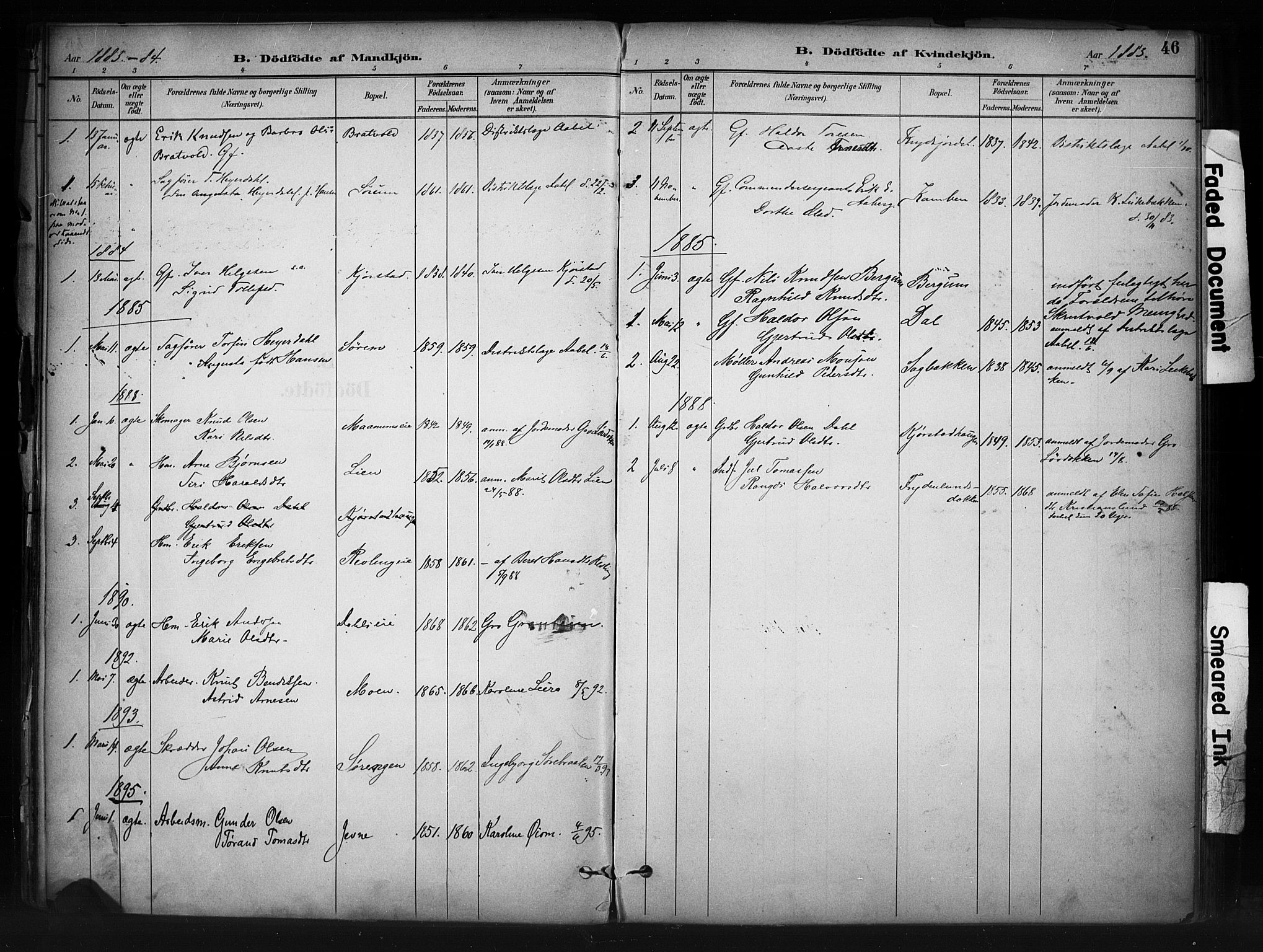 Nord-Aurdal prestekontor, SAH/PREST-132/H/Ha/Haa/L0013: Parish register (official) no. 13, 1883-1895, p. 46