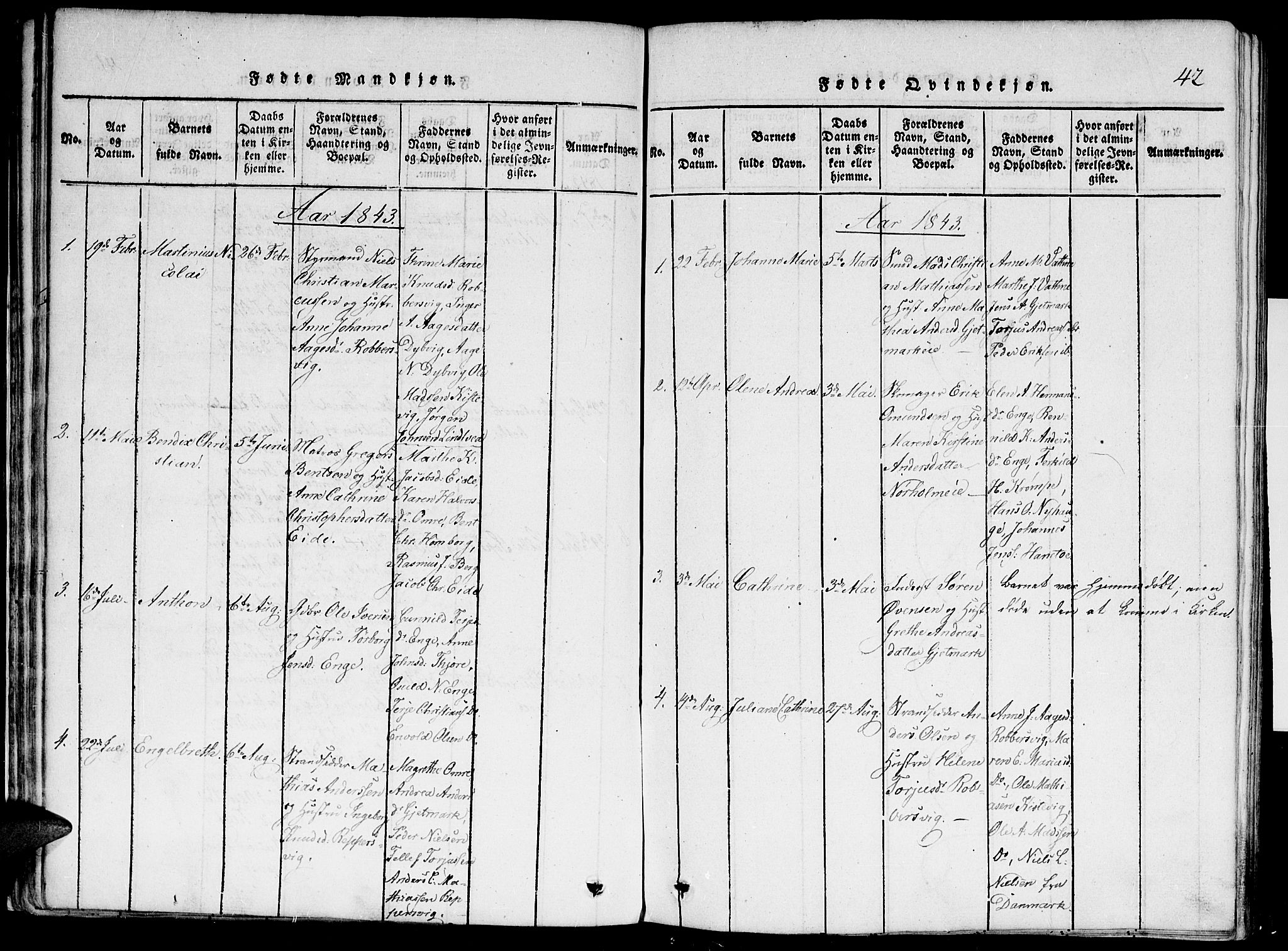 Hommedal sokneprestkontor, SAK/1111-0023/F/Fa/Faa/L0001: Parish register (official) no. A 1, 1816-1860, p. 42