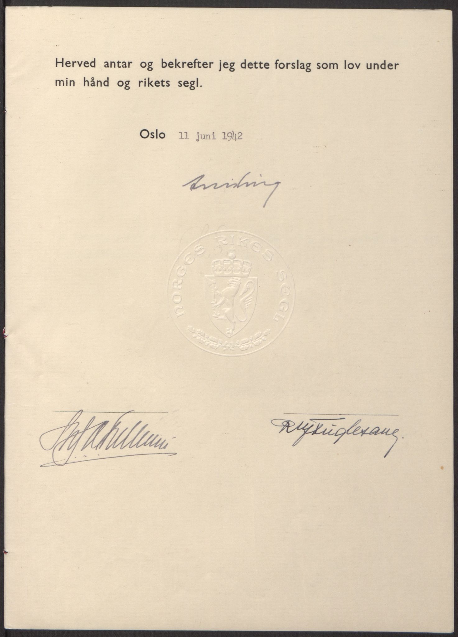 NS-administrasjonen 1940-1945 (Statsrådsekretariatet, de kommisariske statsråder mm), RA/S-4279/D/Db/L0098: Lover II, 1942, p. 26