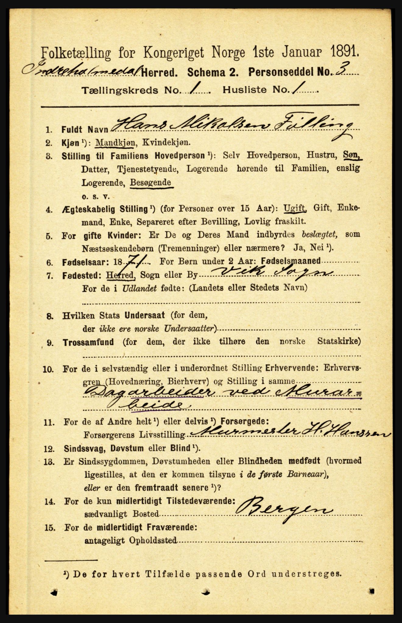 RA, 1891 census for 1430 Indre Holmedal, 1891, p. 80