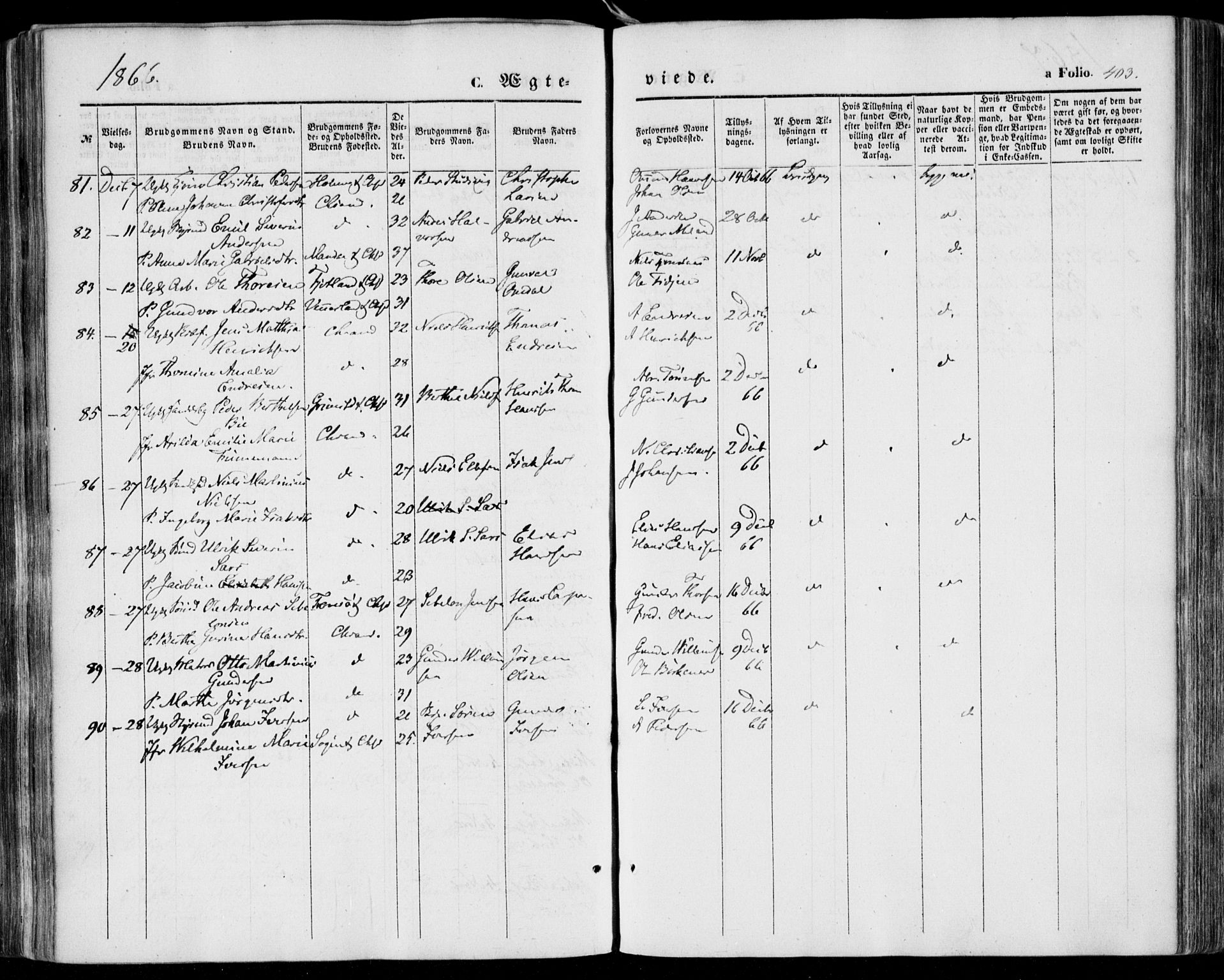 Kristiansand domprosti, SAK/1112-0006/F/Fa/L0014: Parish register (official) no. A 14, 1852-1867, p. 403