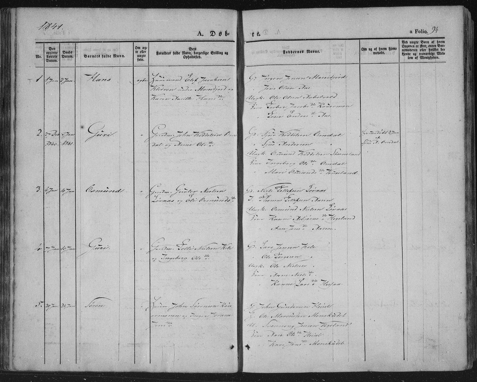 Vennesla sokneprestkontor, SAK/1111-0045/Fa/Fac/L0004: Parish register (official) no. A 4, 1834-1855, p. 94