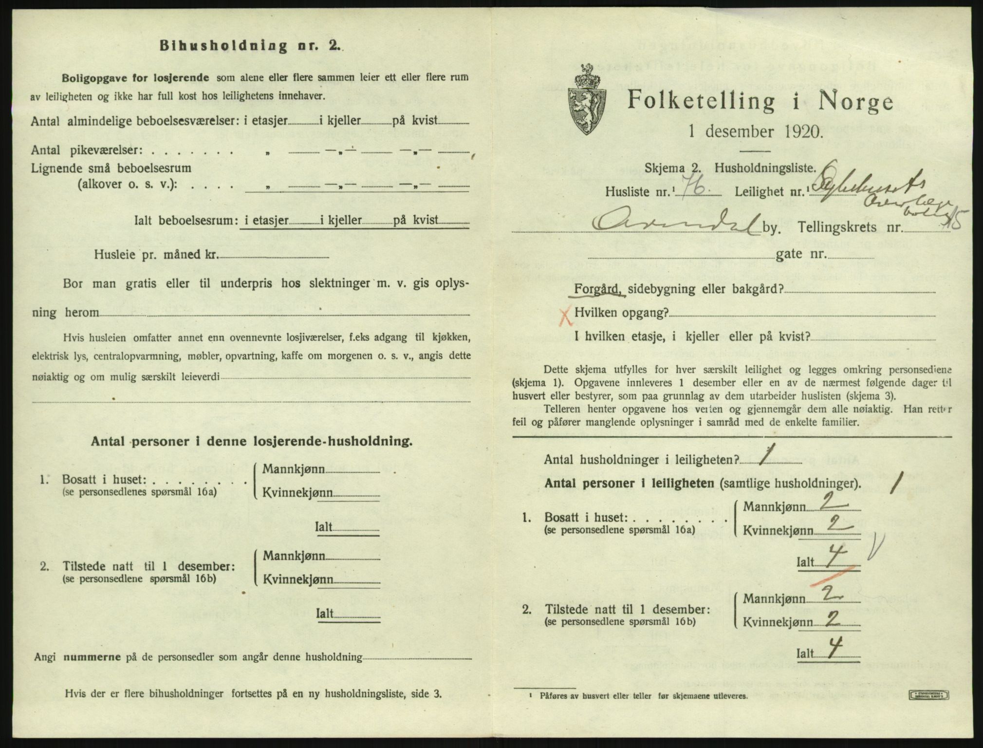 SAK, 1920 census for Arendal, 1920, p. 7448