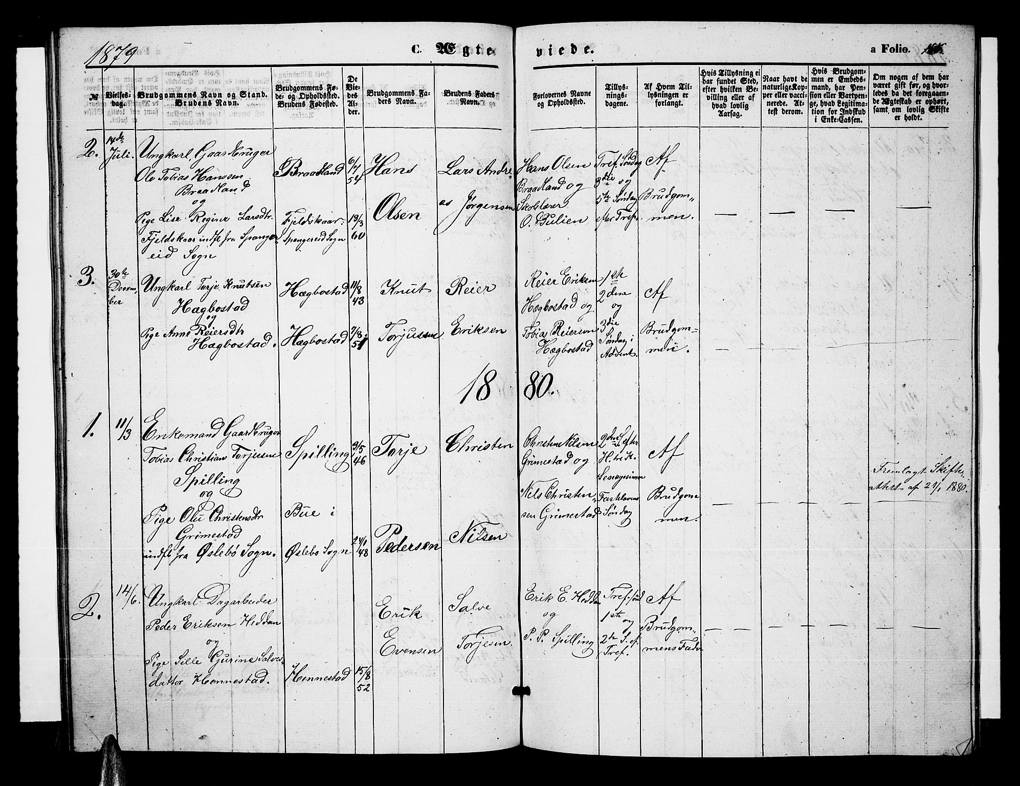 Nord-Audnedal sokneprestkontor, AV/SAK-1111-0032/F/Fb/Fbb/L0002: Parish register (copy) no. B 2, 1859-1882, p. 166