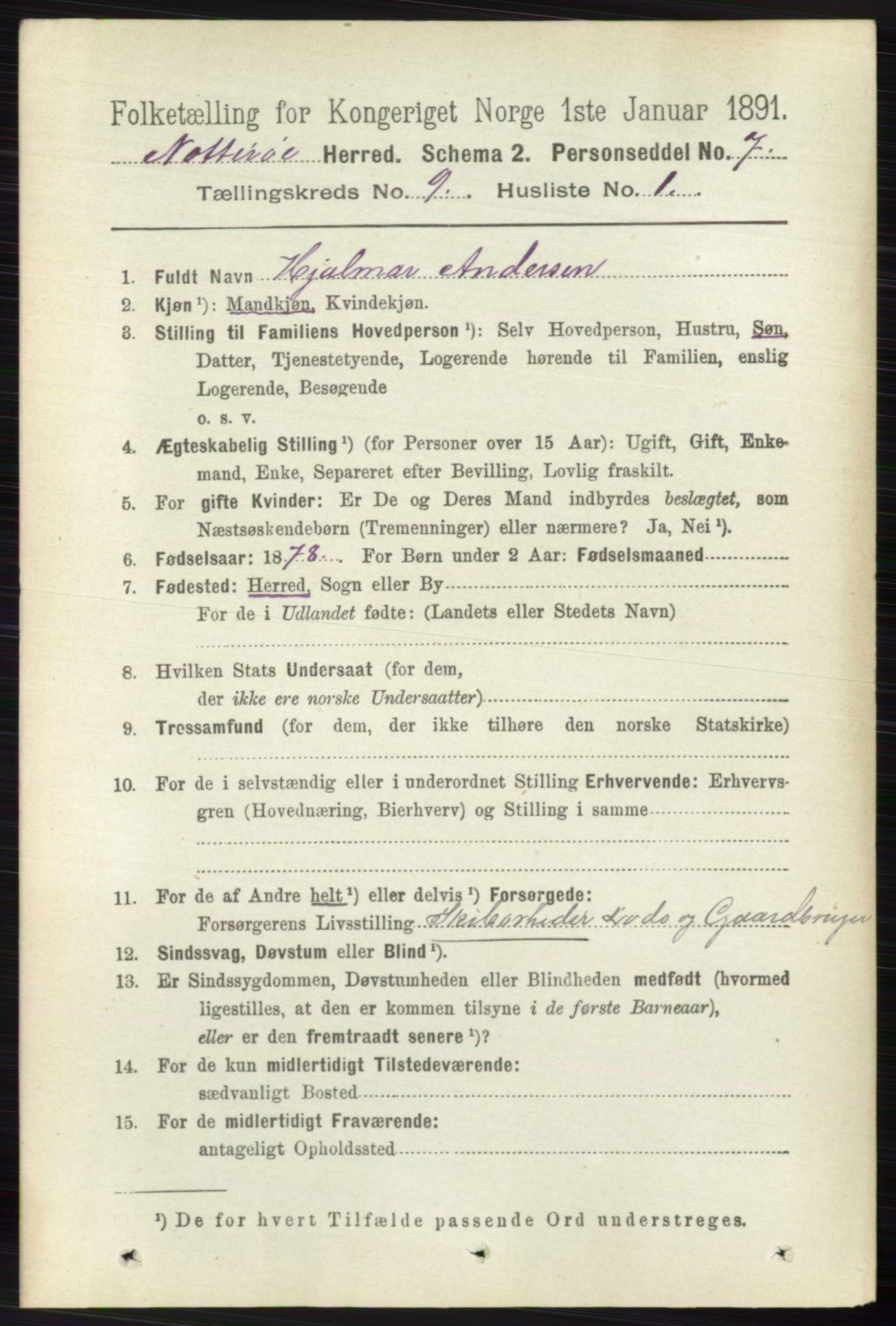 RA, 1891 census for 0722 Nøtterøy, 1891, p. 4563