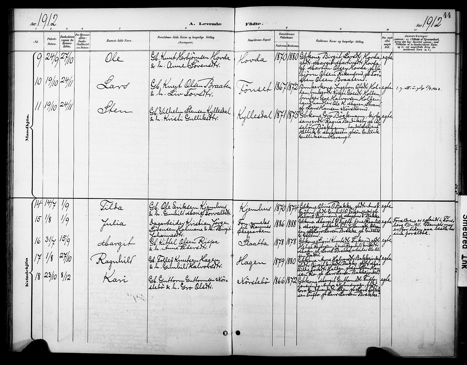 Nore kirkebøker, SAKO/A-238/F/Fc/L0005: Parish register (official) no. III 5, 1898-1922, p. 44
