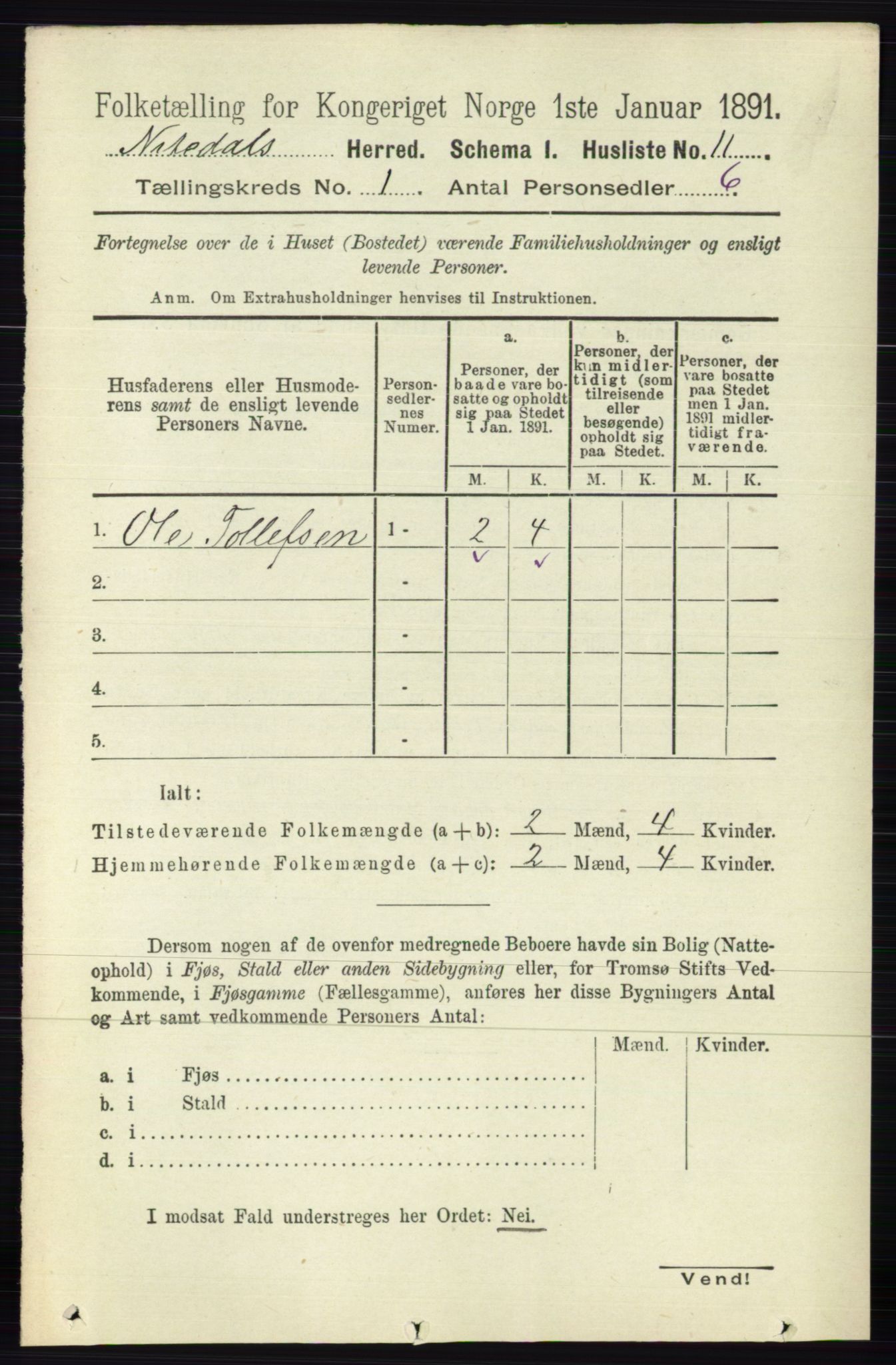 RA, 1891 census for 0233 Nittedal, 1891, p. 31