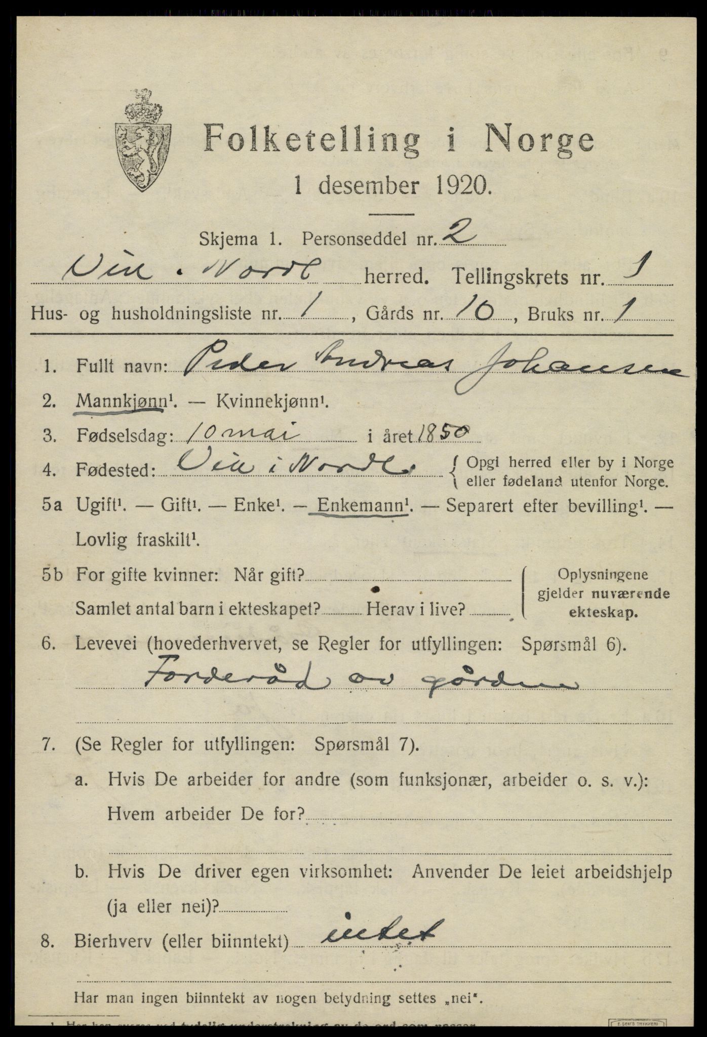 SAT, 1920 census for Vik, 1920, p. 937