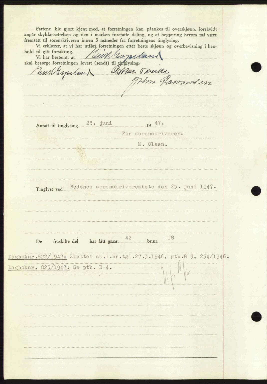 Nedenes sorenskriveri, AV/SAK-1221-0006/G/Gb/Gba/L0057: Mortgage book no. A9, 1947-1947, Diary no: : 821/1947