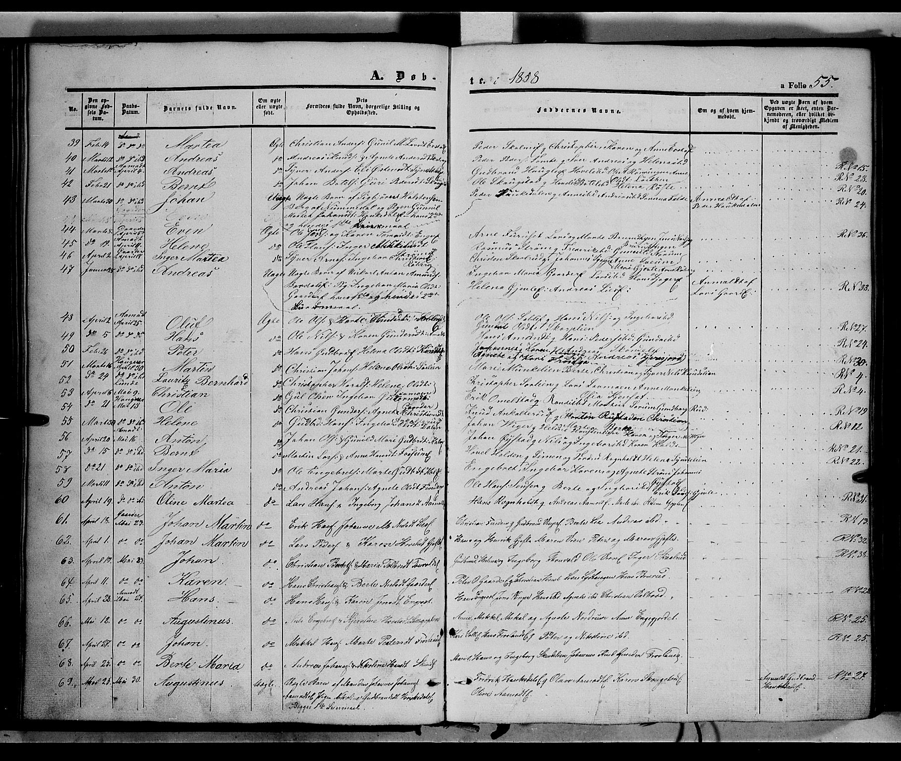 Land prestekontor, AV/SAH-PREST-120/H/Ha/Haa/L0010: Parish register (official) no. 10, 1847-1859, p. 55