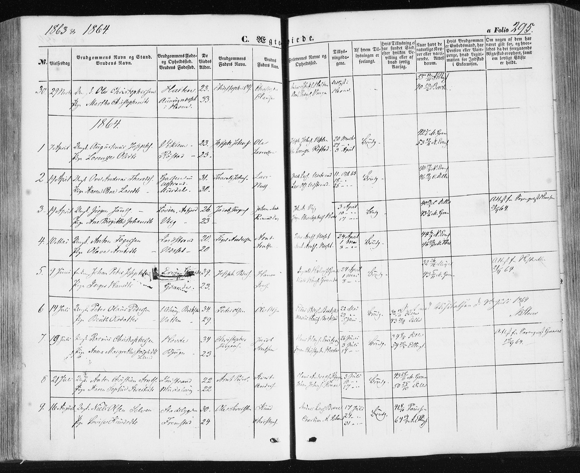 Ministerialprotokoller, klokkerbøker og fødselsregistre - Sør-Trøndelag, SAT/A-1456/659/L0737: Parish register (official) no. 659A07, 1857-1875, p. 295