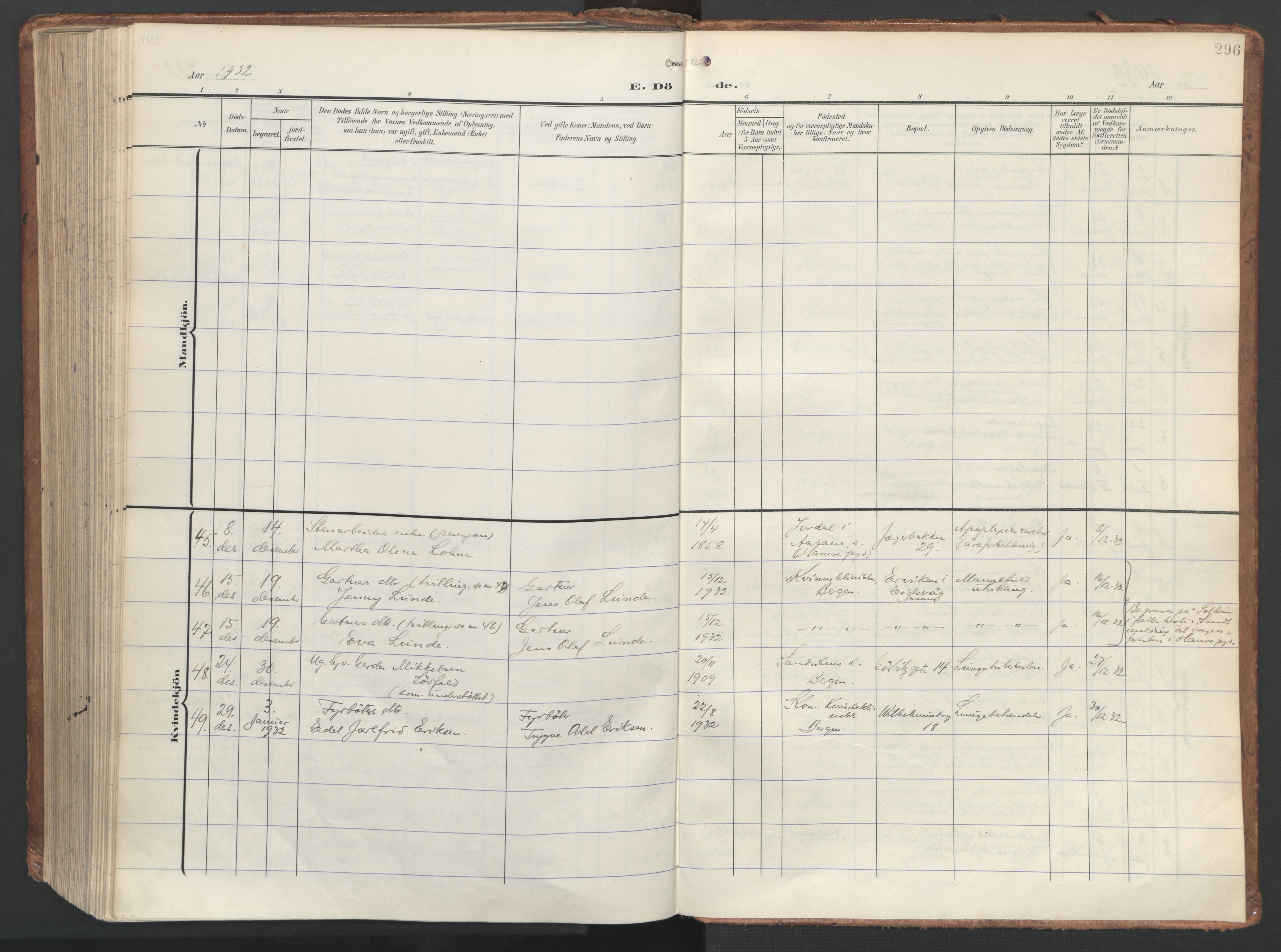 Sandviken Sokneprestembete, SAB/A-77601/H/Ha/L0019: Parish register (official) no. E 2, 1905-1933, p. 296