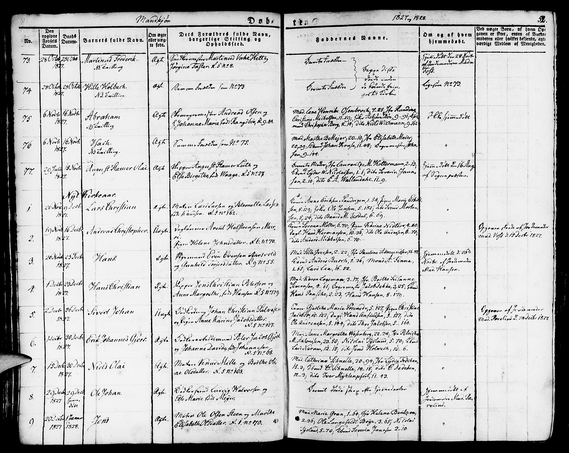 Nykirken Sokneprestembete, AV/SAB-A-77101/H/Haa/L0012: Parish register (official) no. A 12, 1821-1844, p. 52