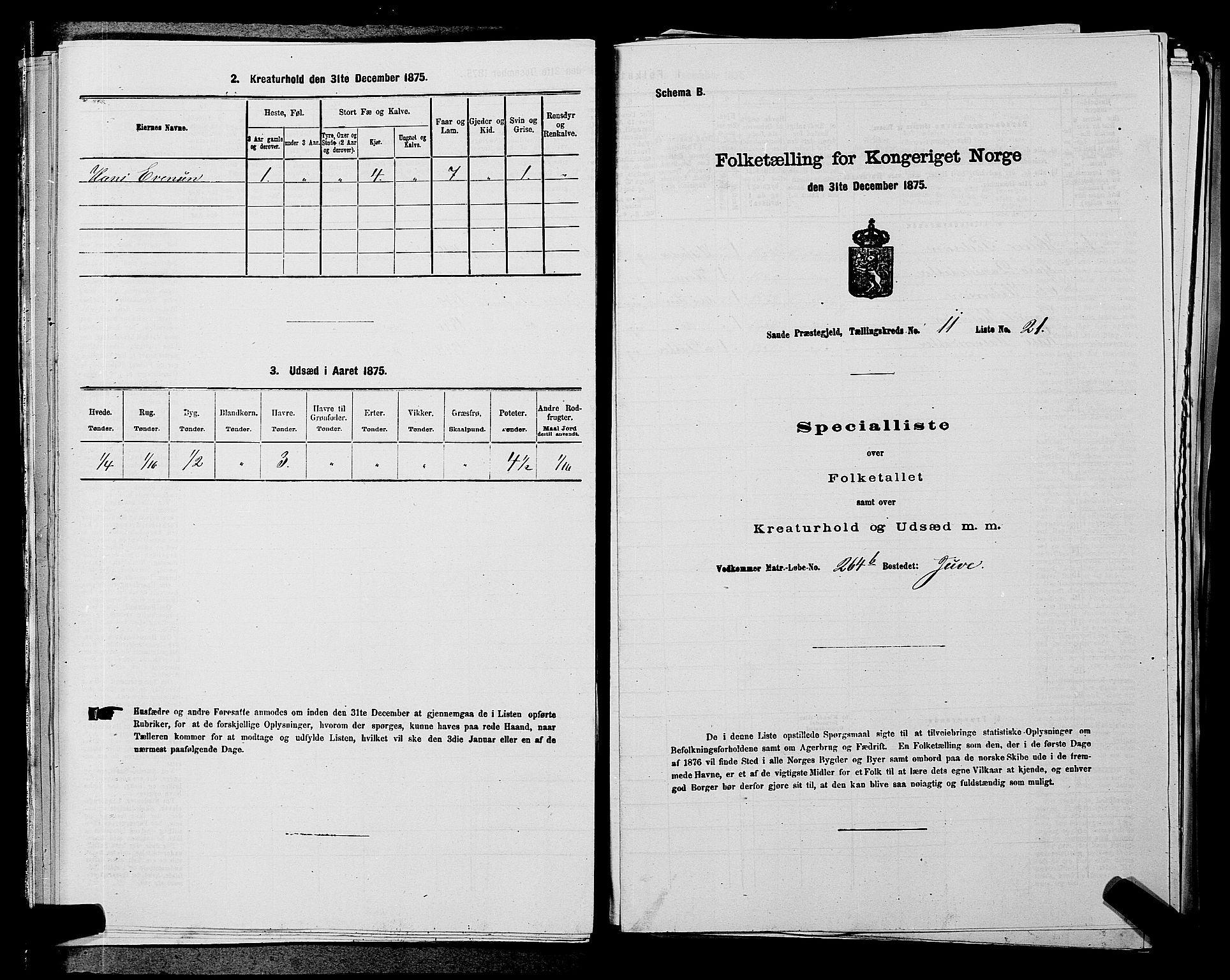 SAKO, 1875 census for 0822P Sauherad, 1875, p. 1352