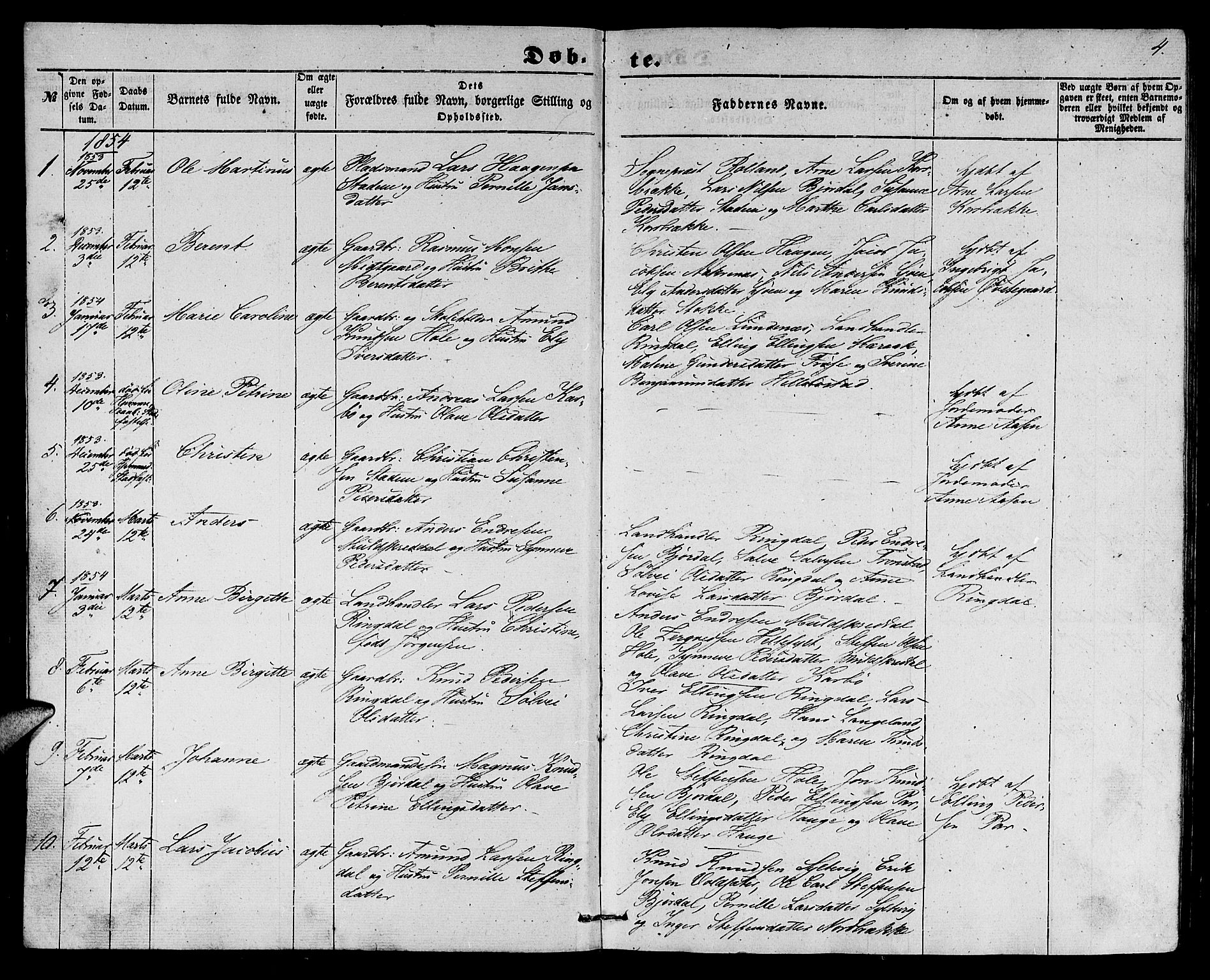 Ministerialprotokoller, klokkerbøker og fødselsregistre - Møre og Romsdal, SAT/A-1454/517/L0228: Parish register (copy) no. 517C01, 1854-1865, p. 4
