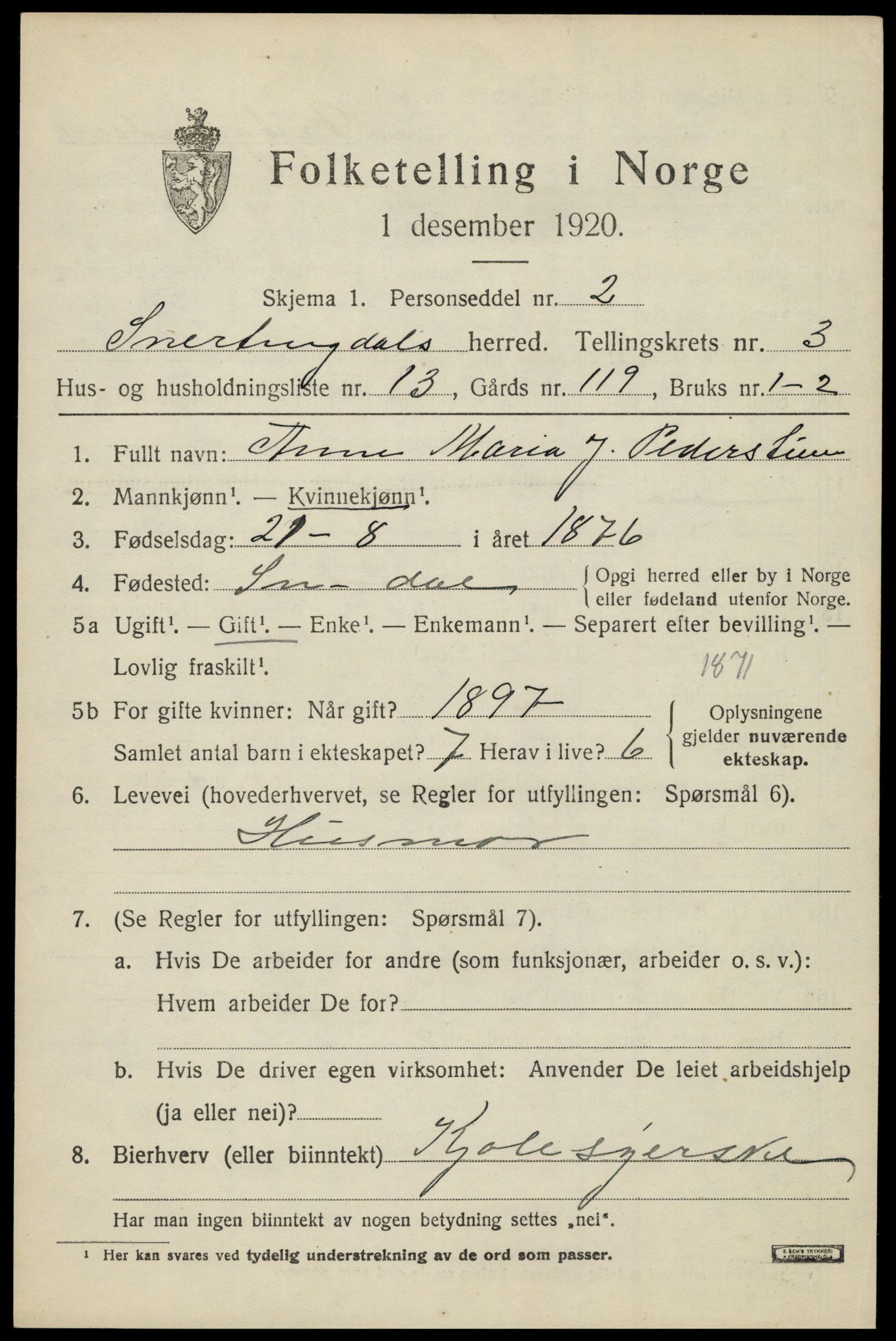 SAH, 1920 census for Snertingdal, 1920, p. 2779