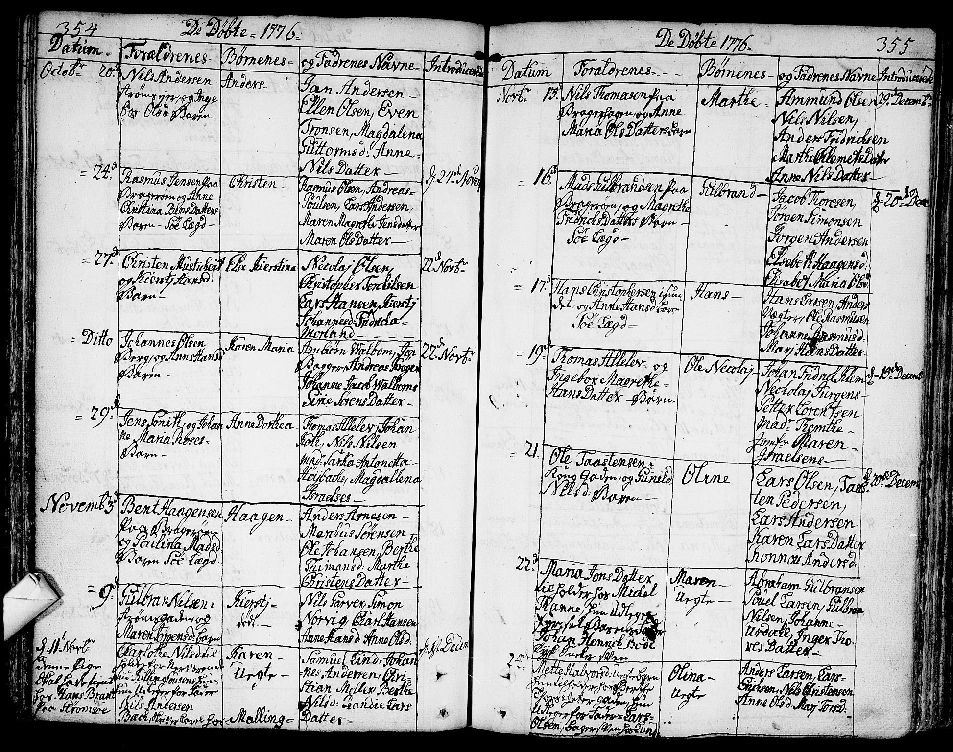 Bragernes kirkebøker, SAKO/A-6/F/Fa/L0005: Parish register (official) no. I 5, 1759-1781, p. 354-355