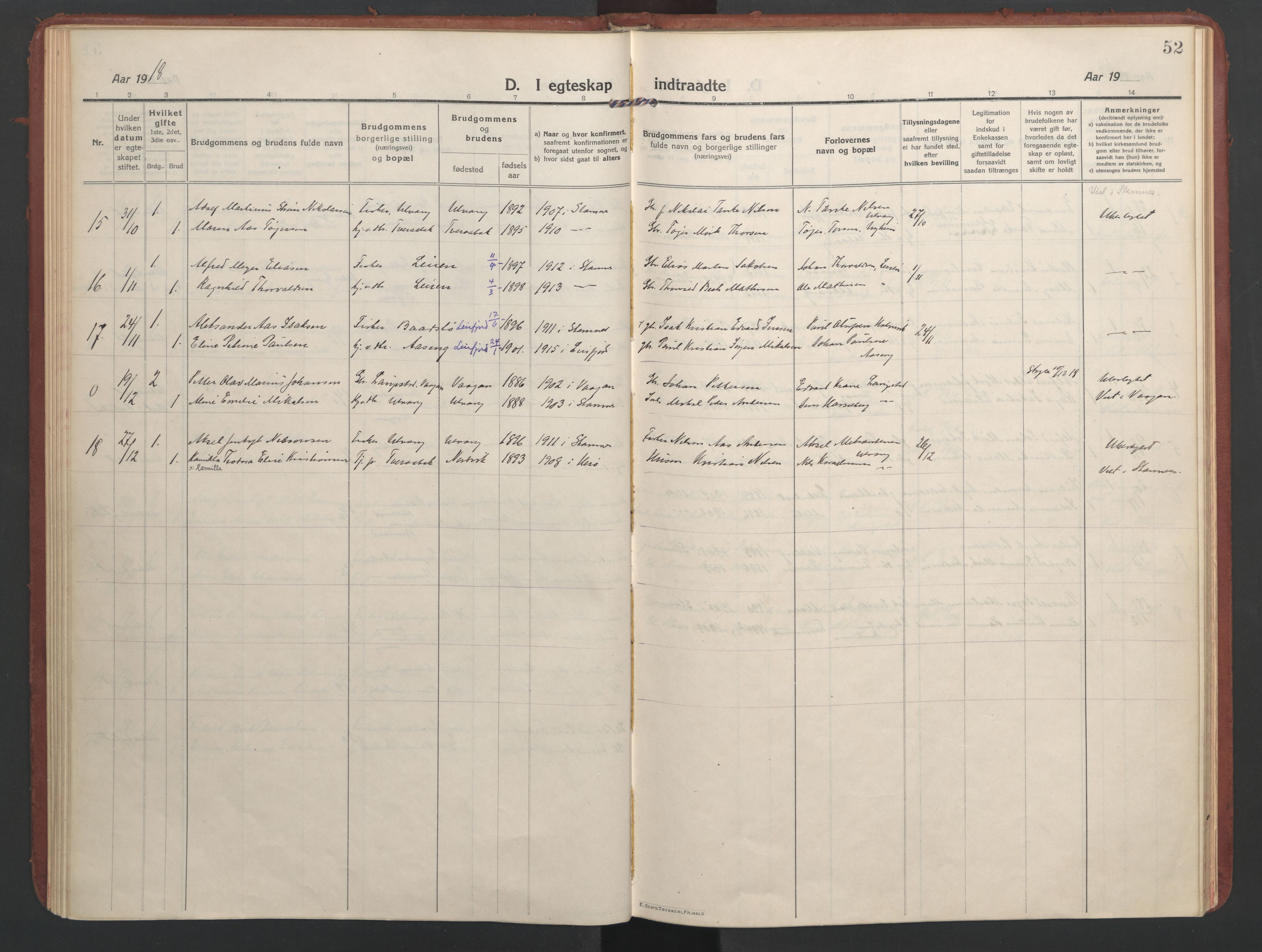 Ministerialprotokoller, klokkerbøker og fødselsregistre - Nordland, AV/SAT-A-1459/832/L0492: Parish register (official) no. 832A01, 1916-1934, p. 52