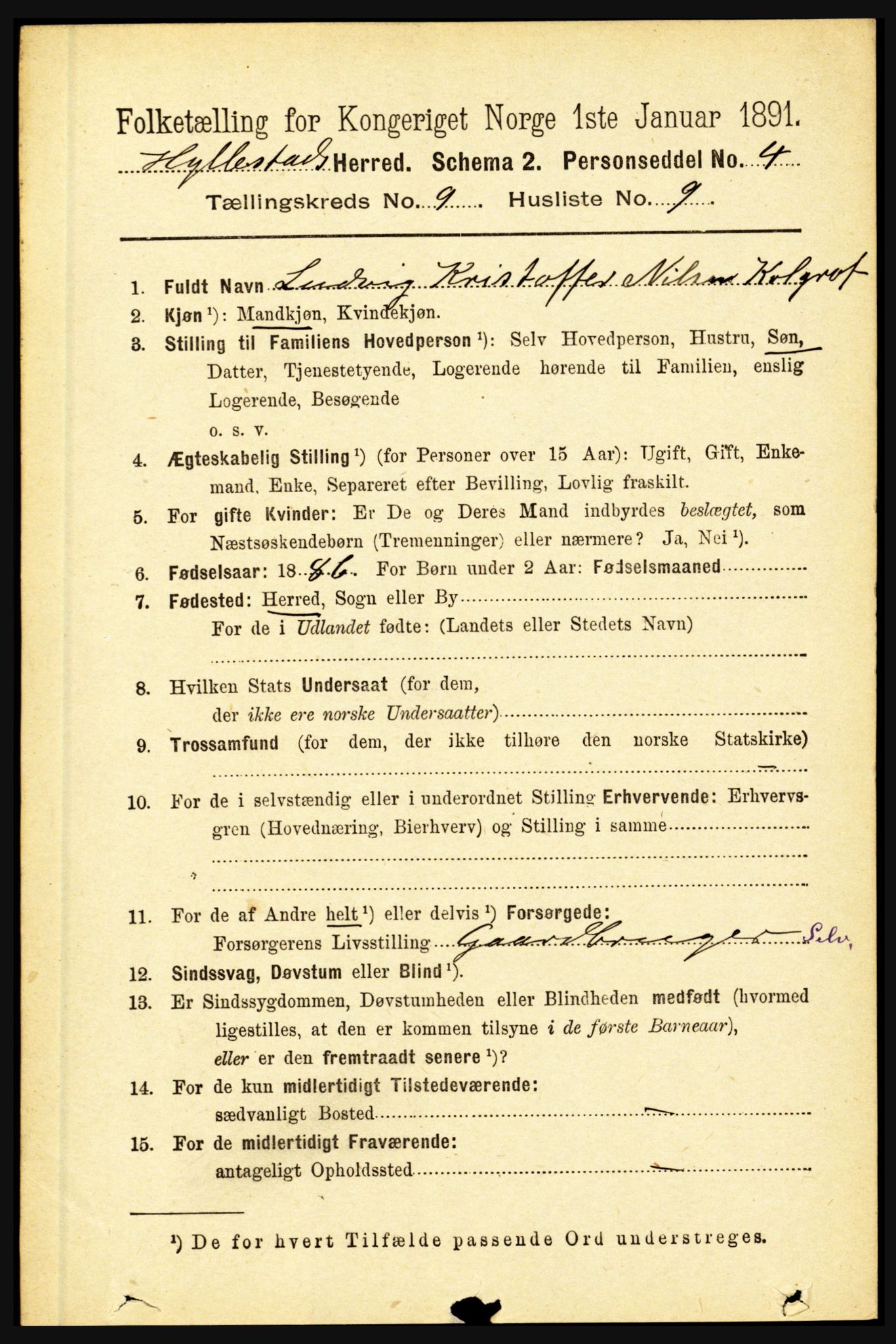 RA, 1891 census for 1413 Hyllestad, 1891, p. 1619