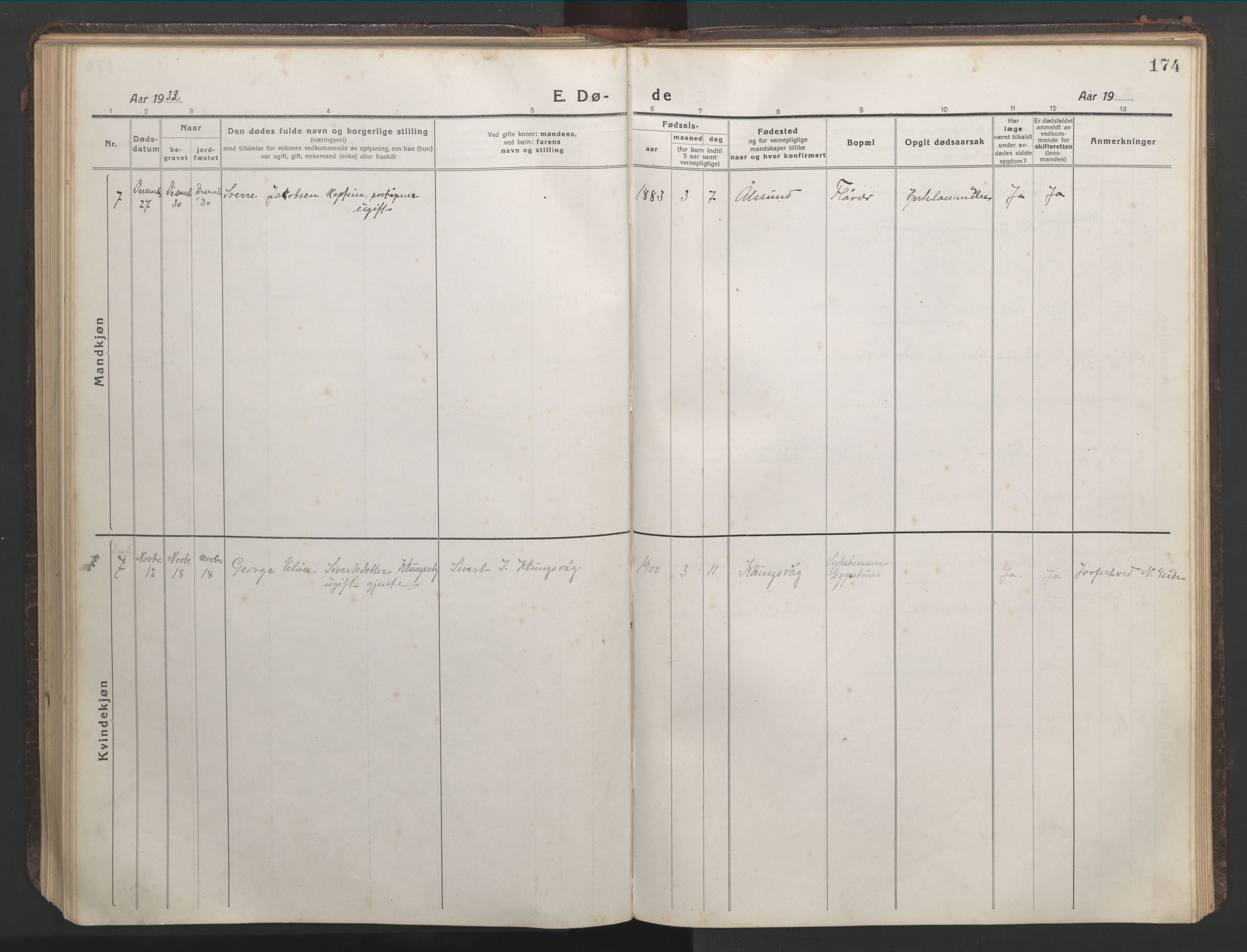 Ministerialprotokoller, klokkerbøker og fødselsregistre - Møre og Romsdal, AV/SAT-A-1454/508/L0099: Parish register (copy) no. 508C03, 1917-1947, p. 174