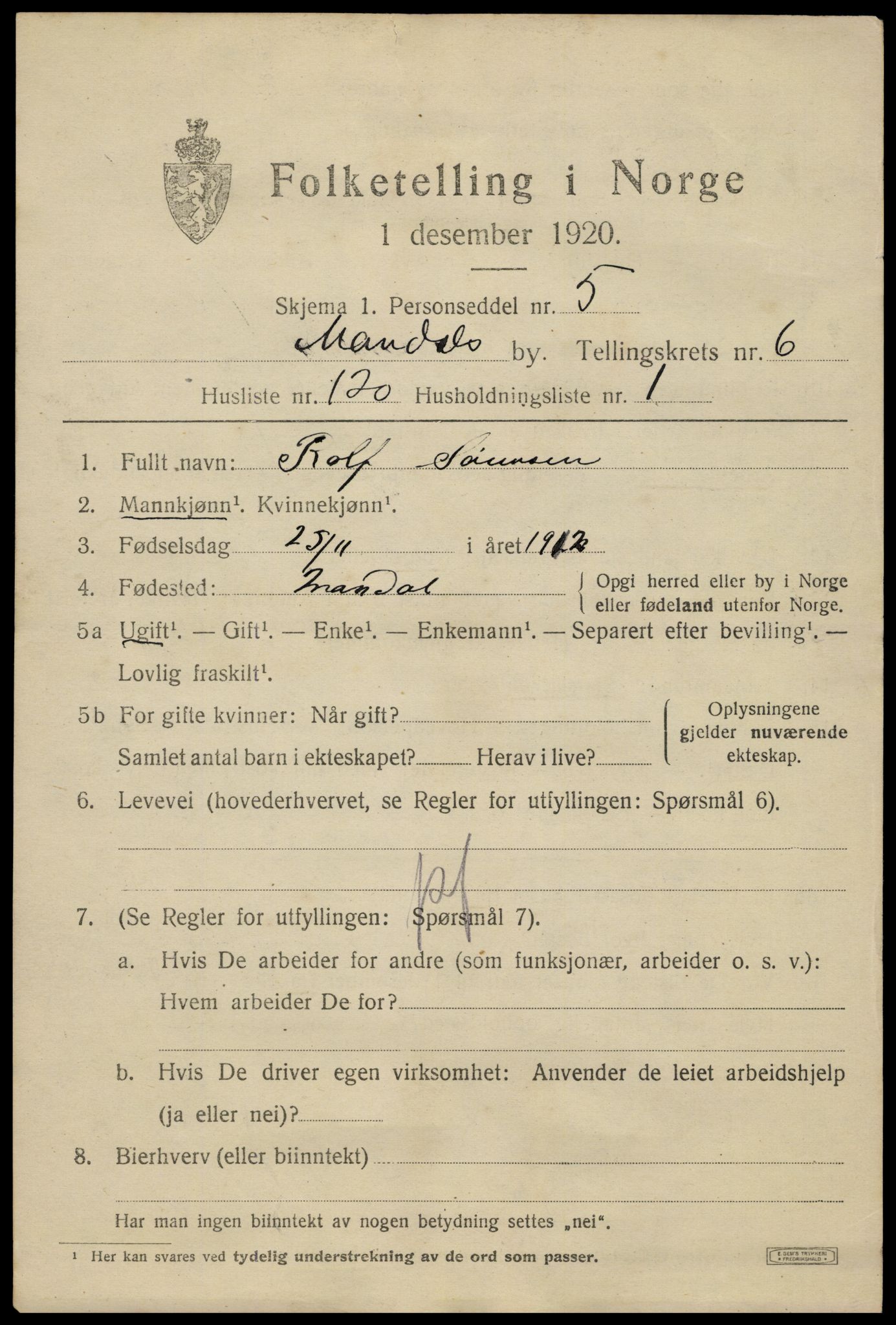 SAK, 1920 census for Mandal, 1920, p. 10339