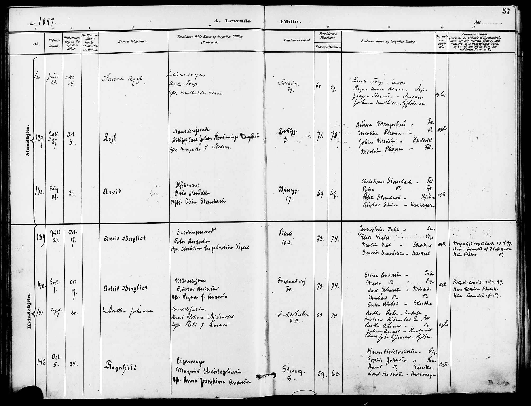 Gamle Aker prestekontor Kirkebøker, AV/SAO-A-10617a/F/L0011: Parish register (official) no. 11, 1896-1901, p. 57