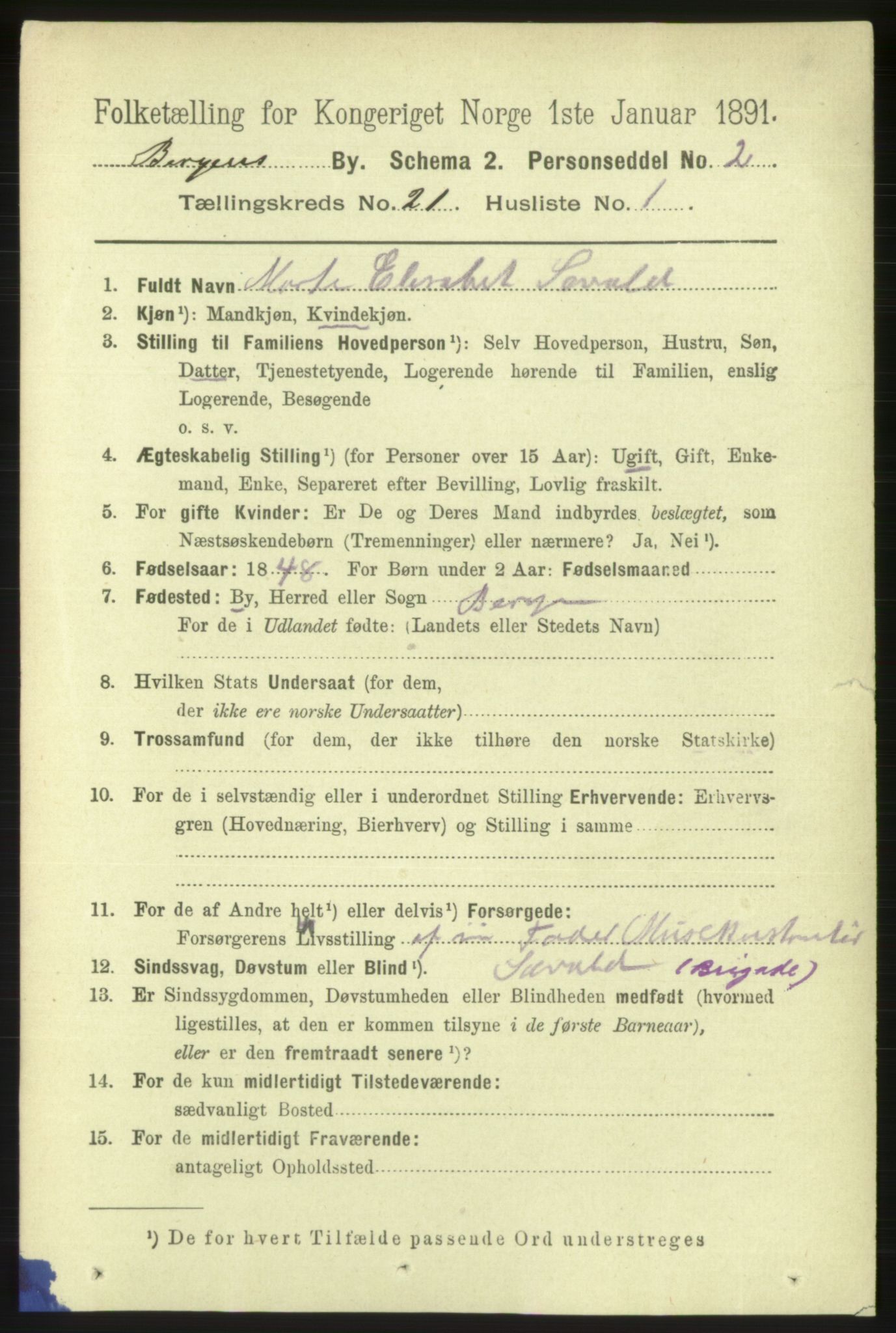 RA, 1891 Census for 1301 Bergen, 1891, p. 29081