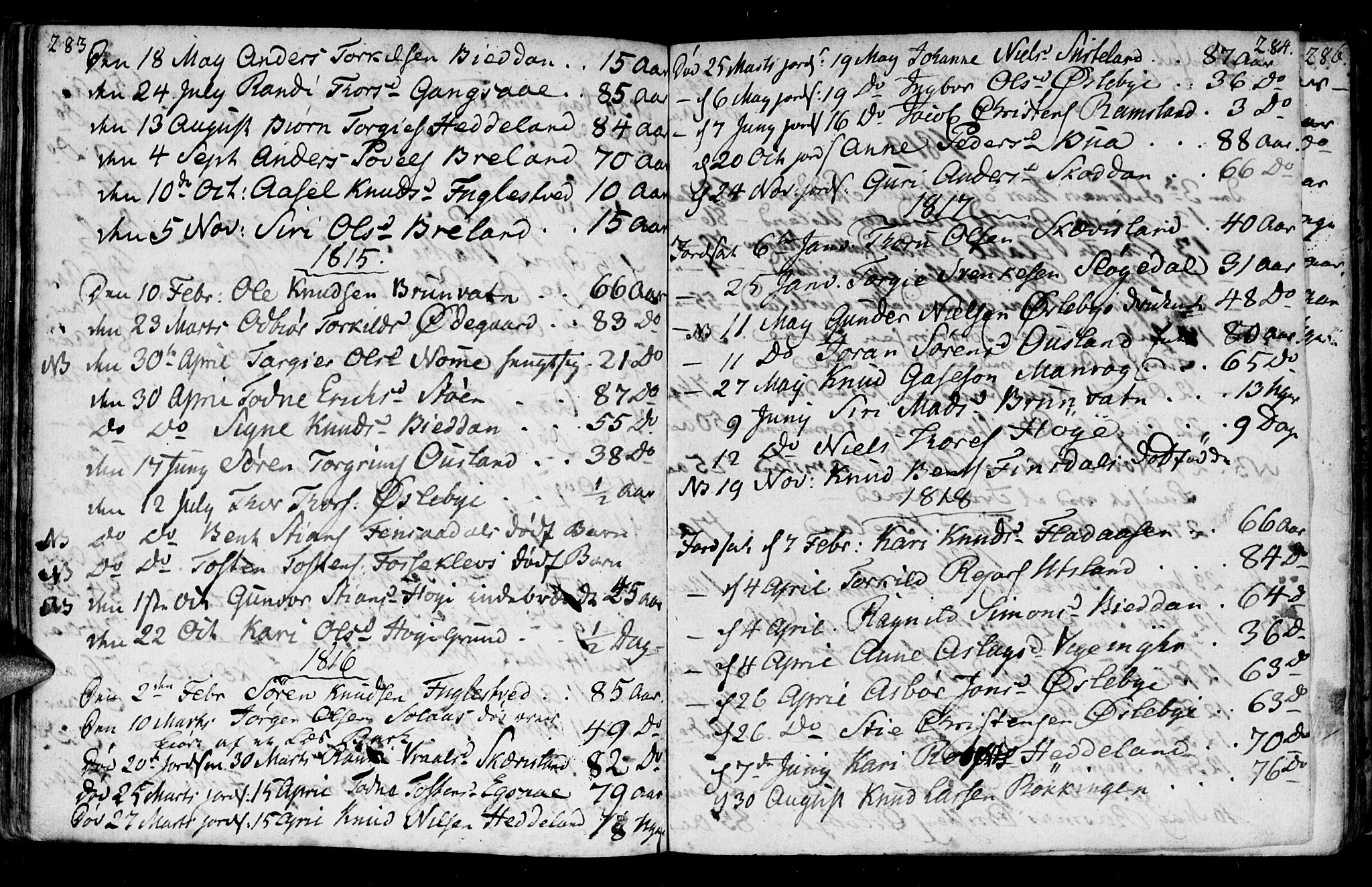 Holum sokneprestkontor, SAK/1111-0022/F/Fa/Fac/L0001: Parish register (official) no. A 1, 1773-1820, p. 283-284